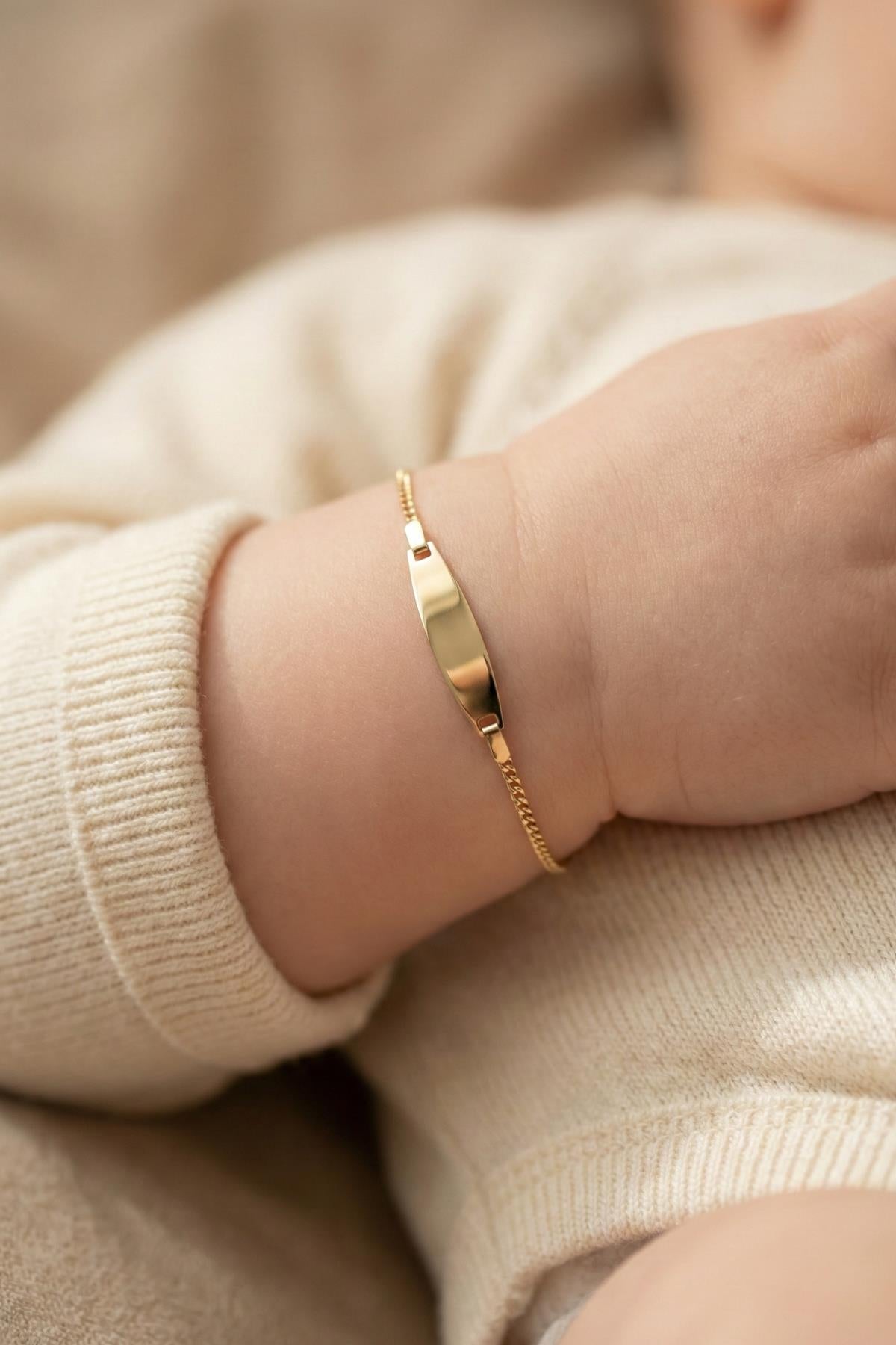 14K Gold Curb Chain Oval Baby ID Bracelet