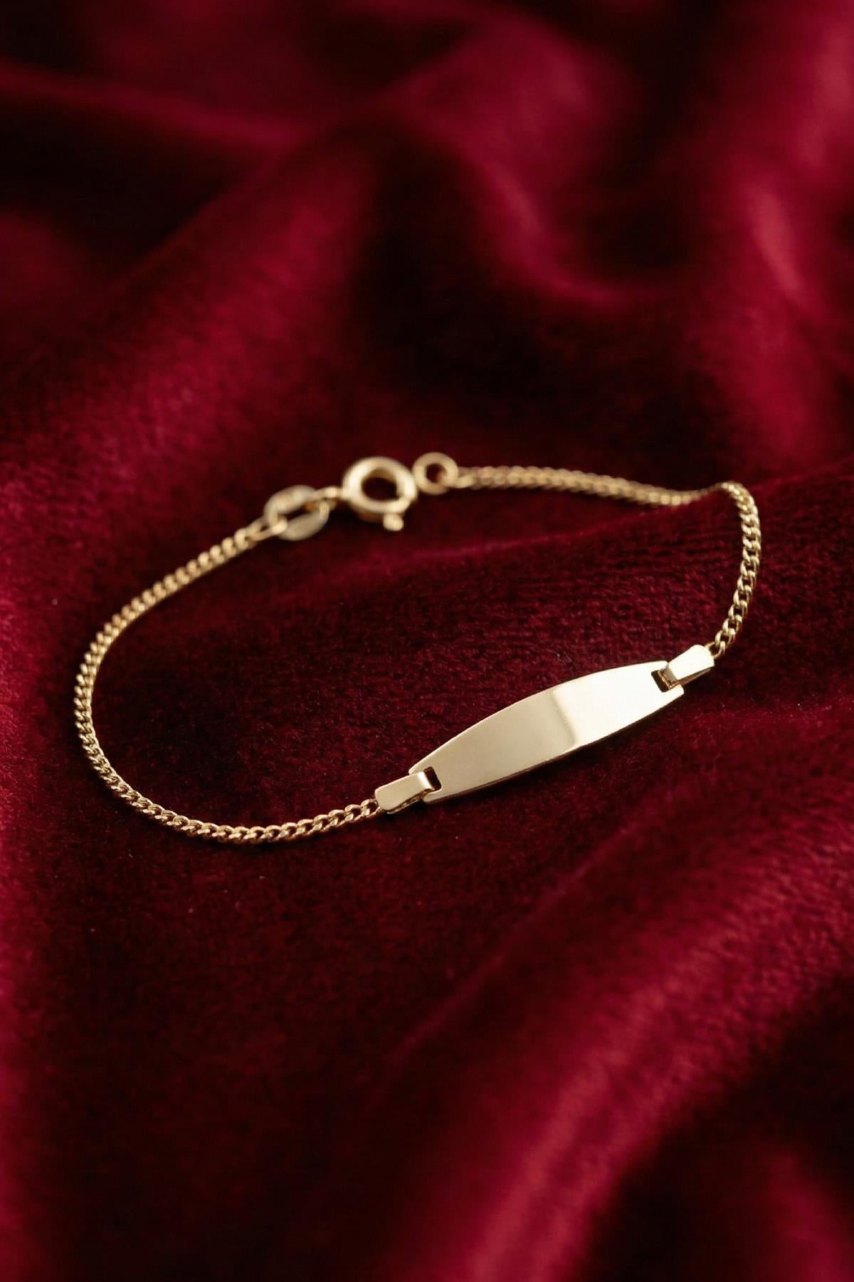 14K Gold Curb Chain Oval Baby ID Bracelet