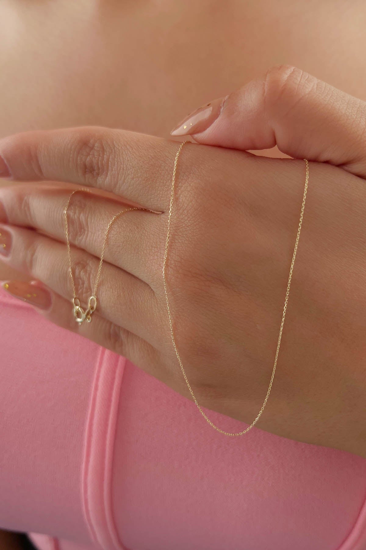 14K Gold Cut Solid Anchor Chain  0.027 inch