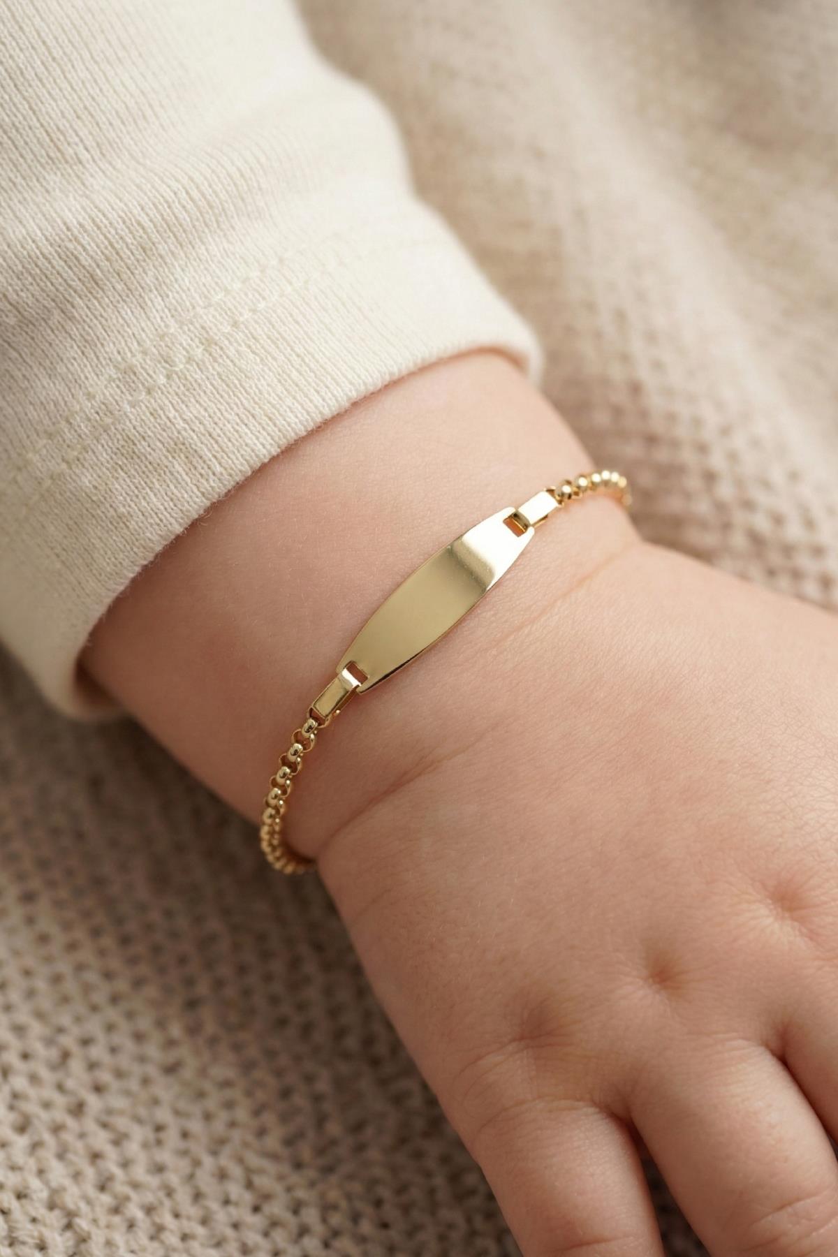 14K Gold D-Link Oval Plate Baby ID Bracelet