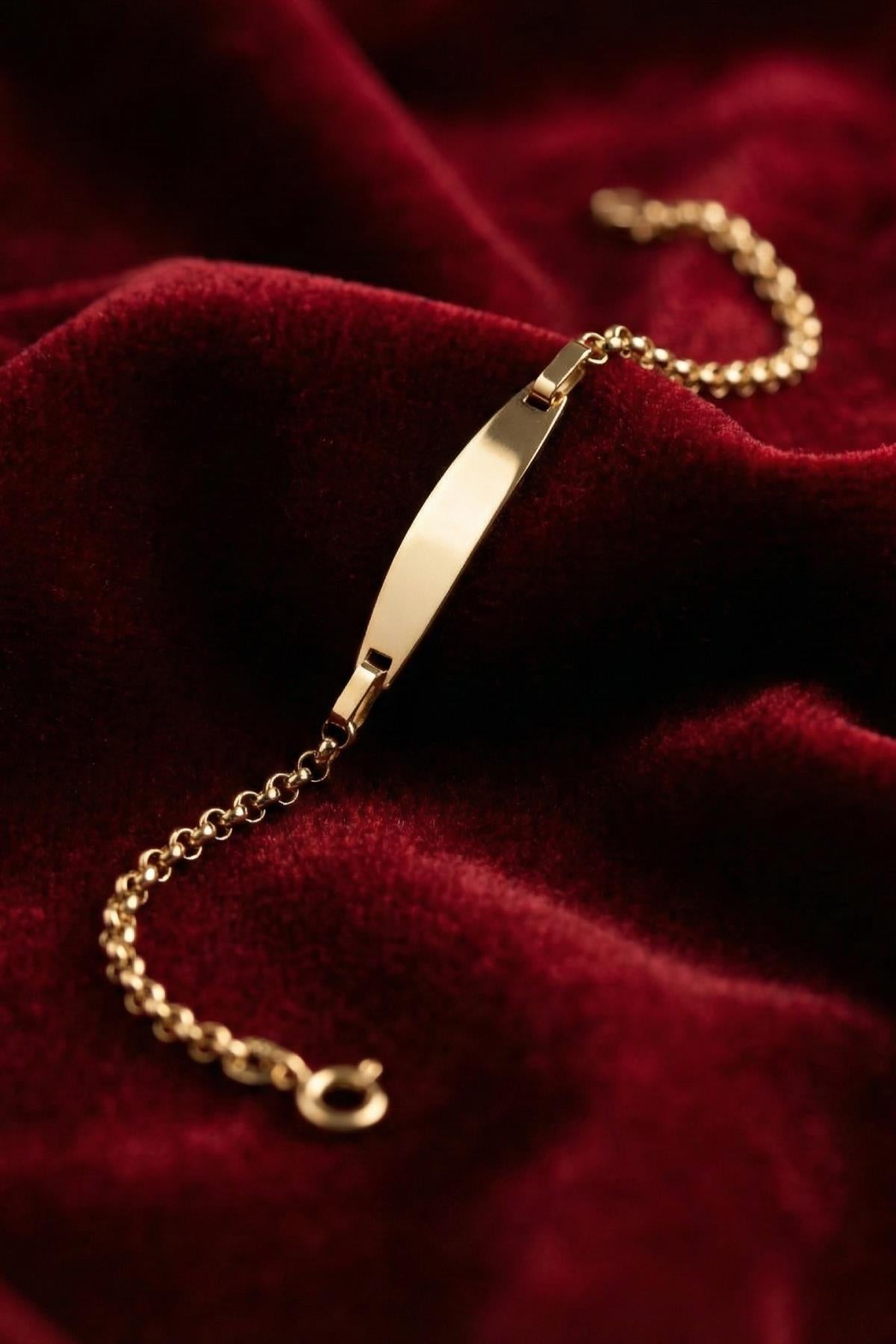 14K Gold D-Link Oval Plate Baby ID Bracelet