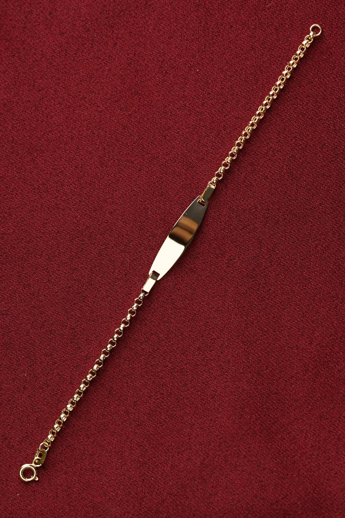 14K Gold D-Link Oval Plate Baby ID Bracelet