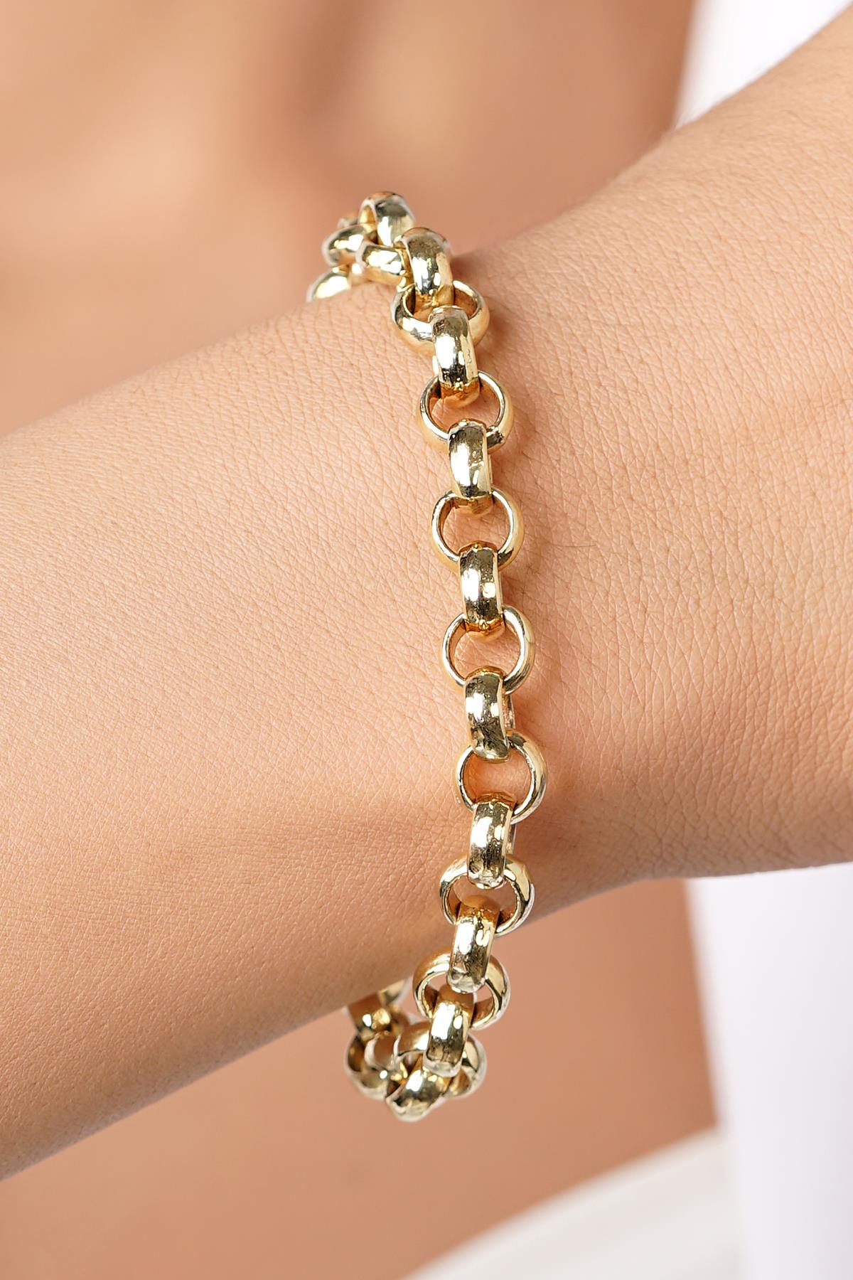14K Gold D-Link Rounded Curb Bracelet