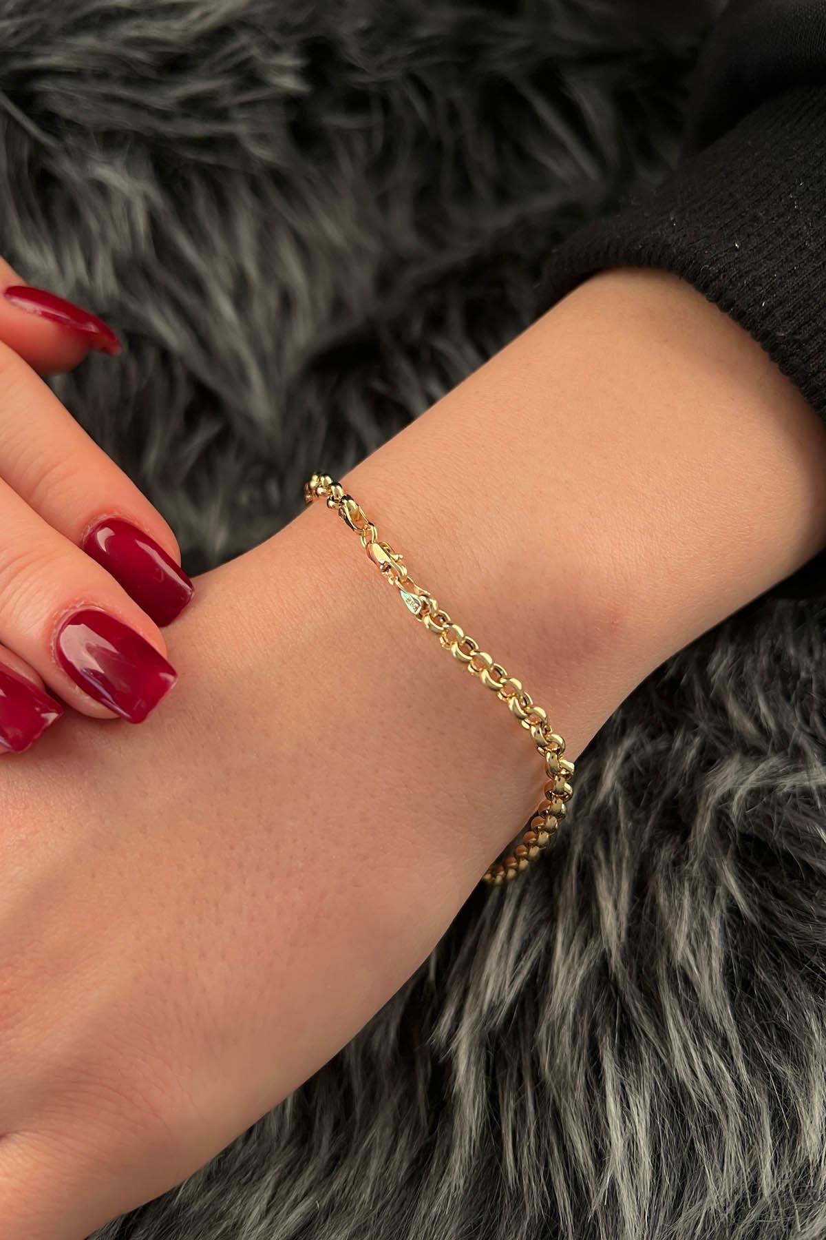 14K Gold D-Link Rounded Curb Bracelet