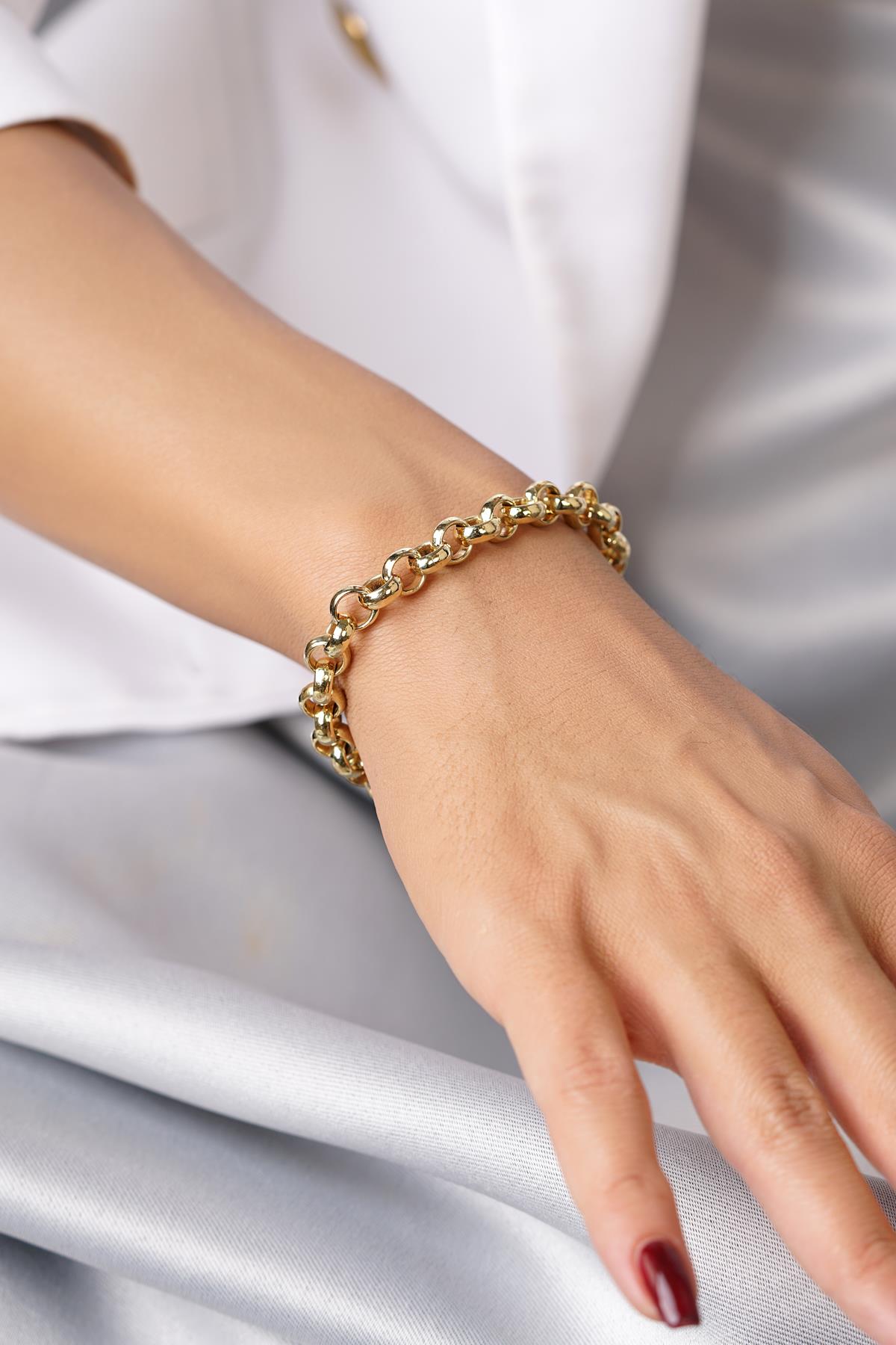 14K Gold D-Link Rounded Curb Bracelet