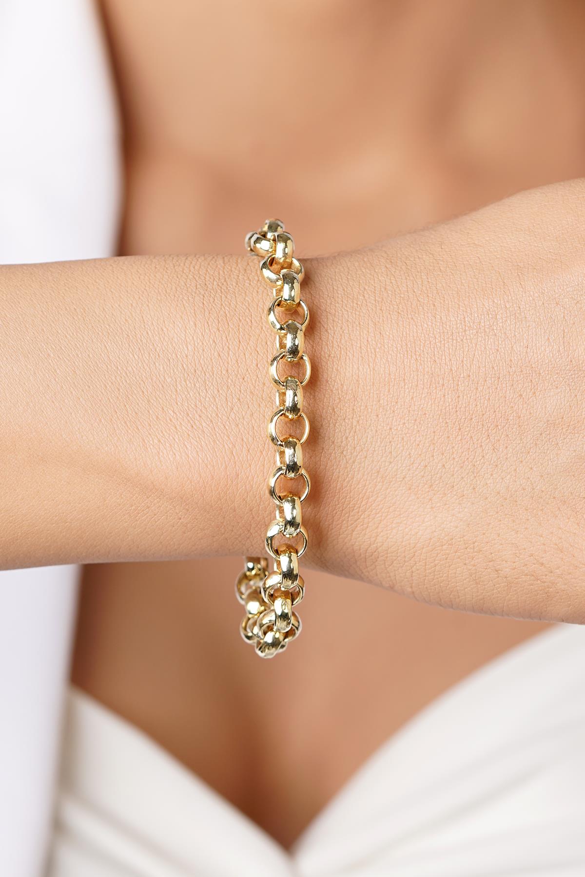 14K Gold D-Link Rounded Curb Bracelet