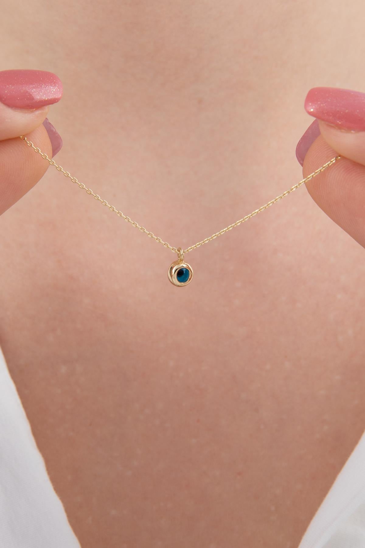 14K Gold Dainty Evil Eye Necklace