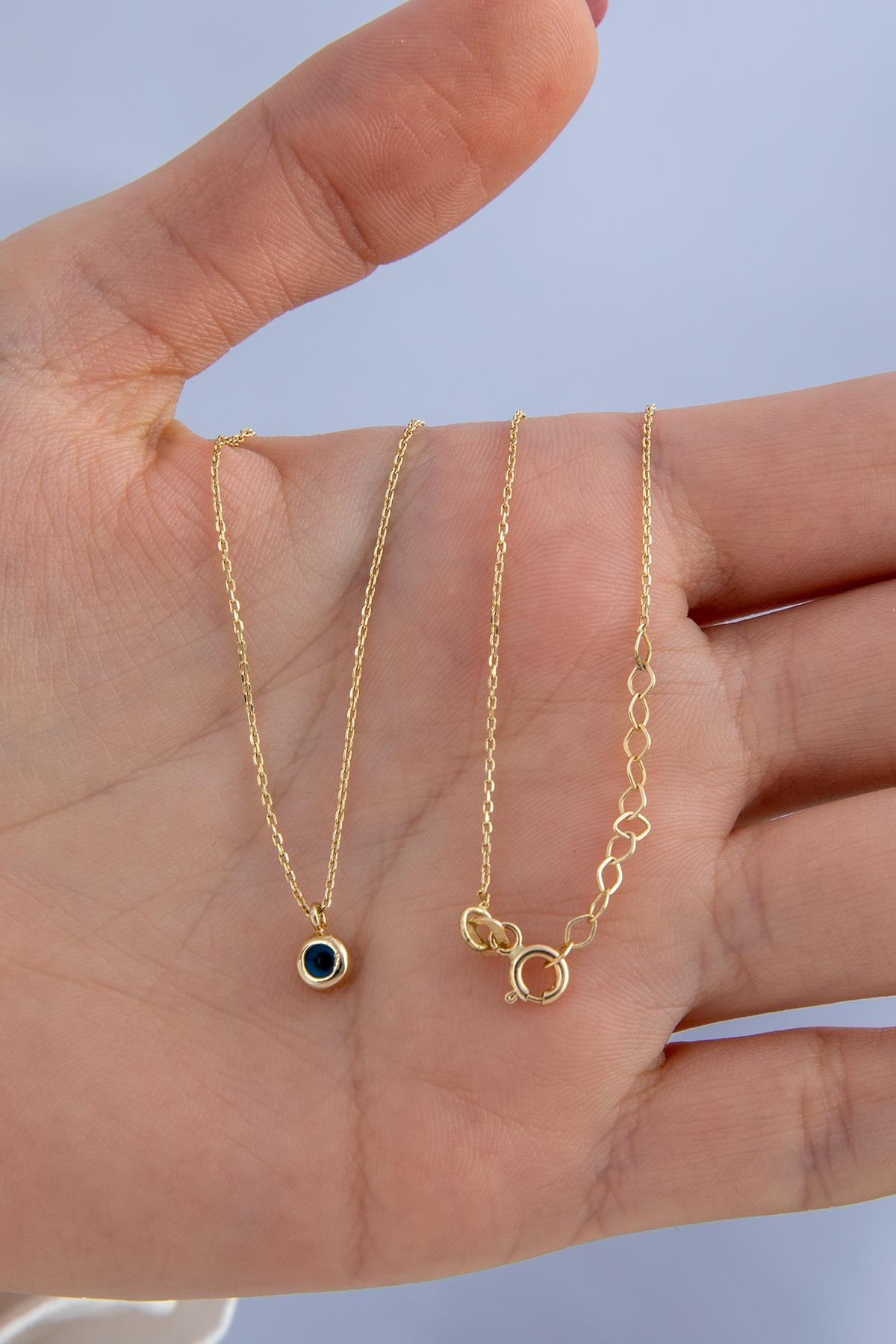 14K Gold Dainty Evil Eye Necklace