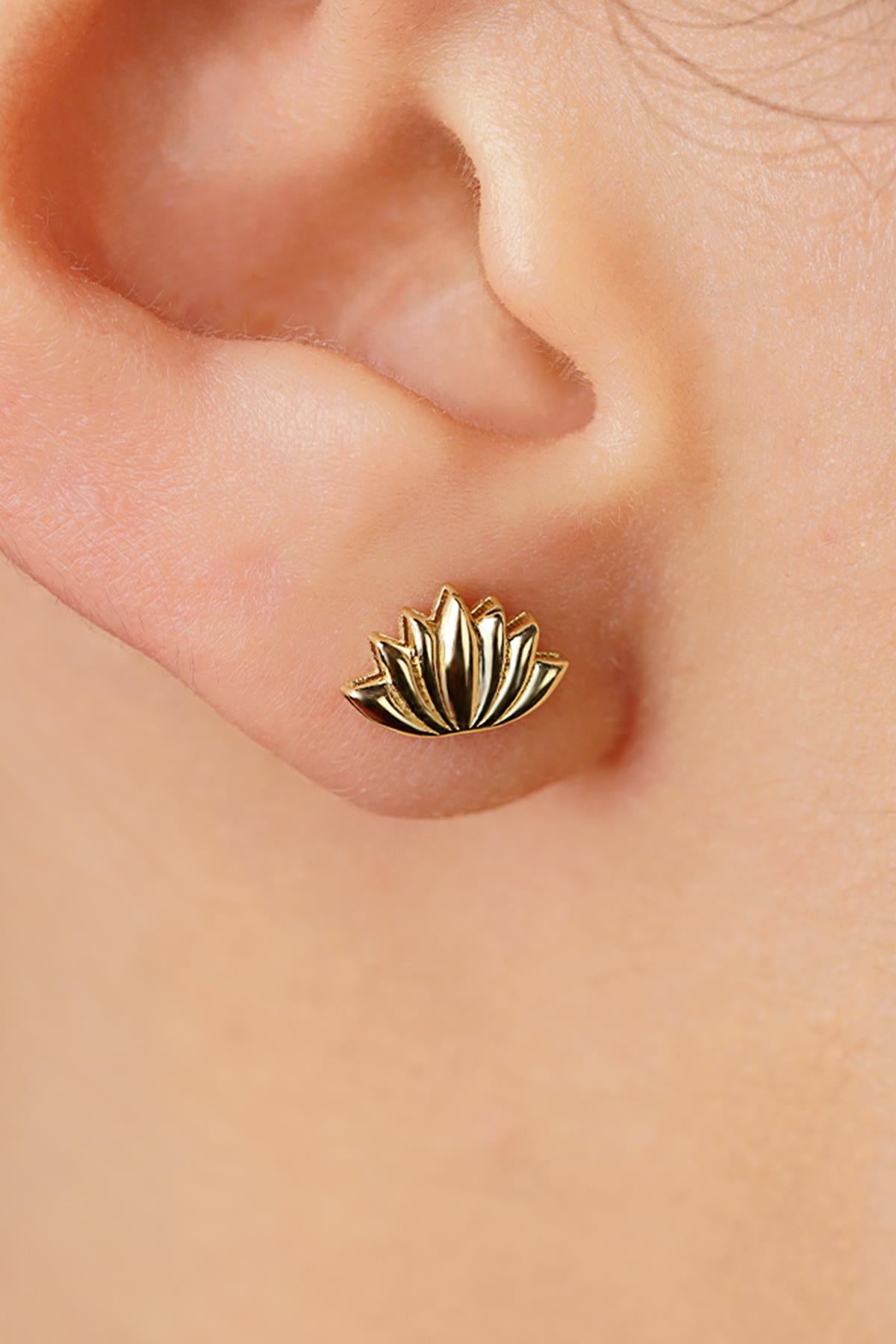 14K Gold Dainty Lotus Stud Earrings