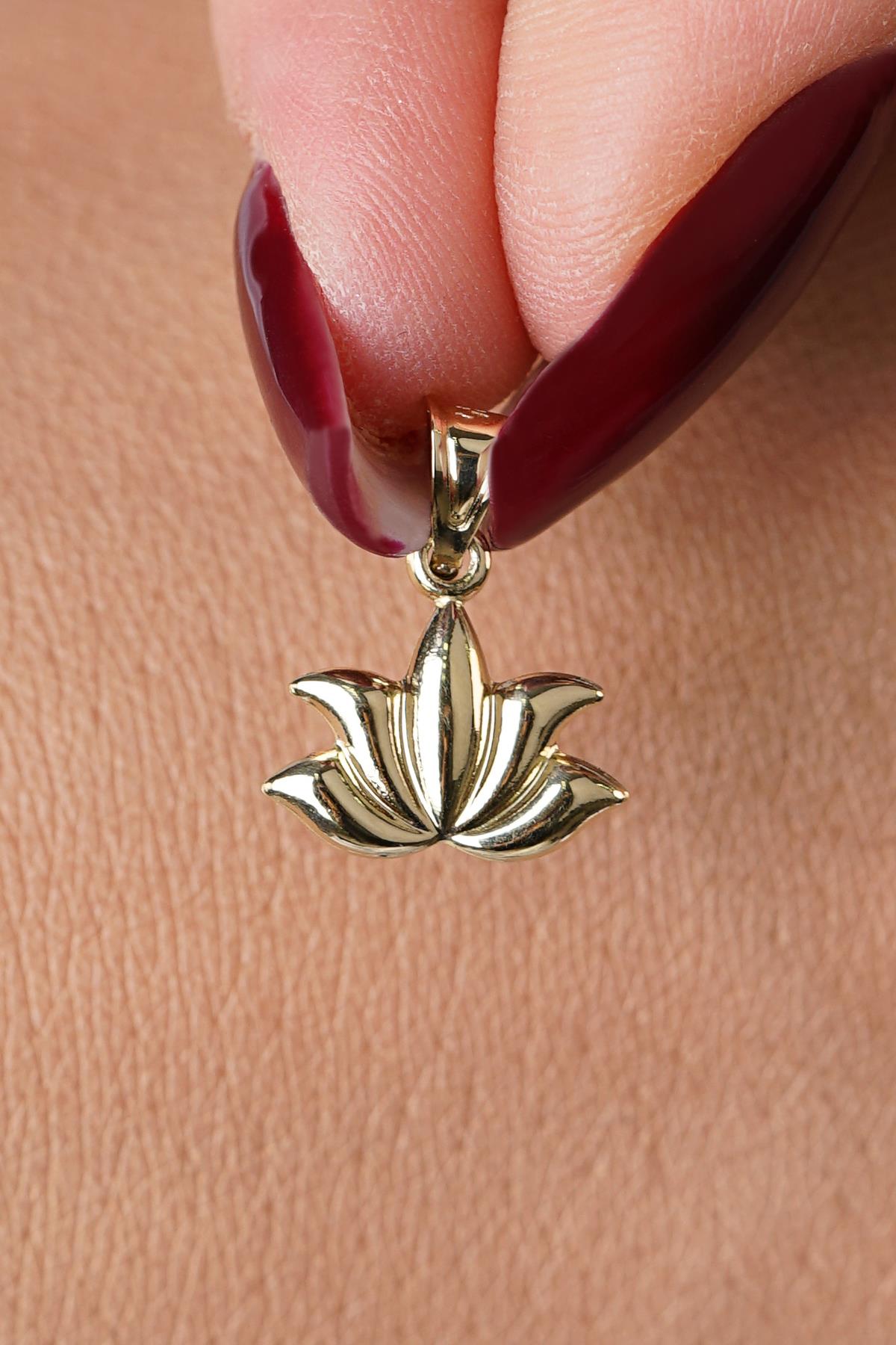 14K Solid Gold Dainty Minimalist Lotus Charm