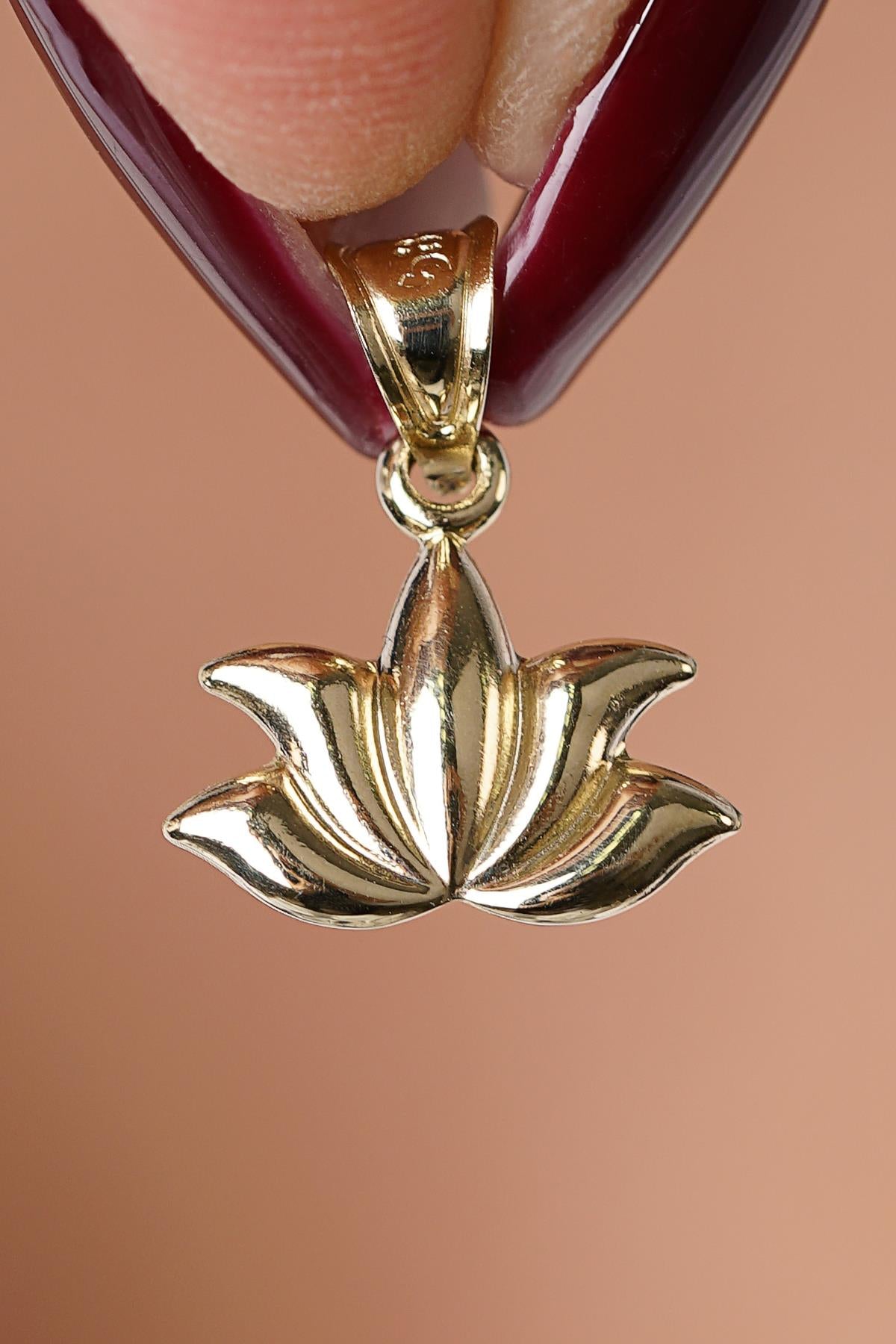 14K Solid Gold Dainty Minimalist Lotus Charm