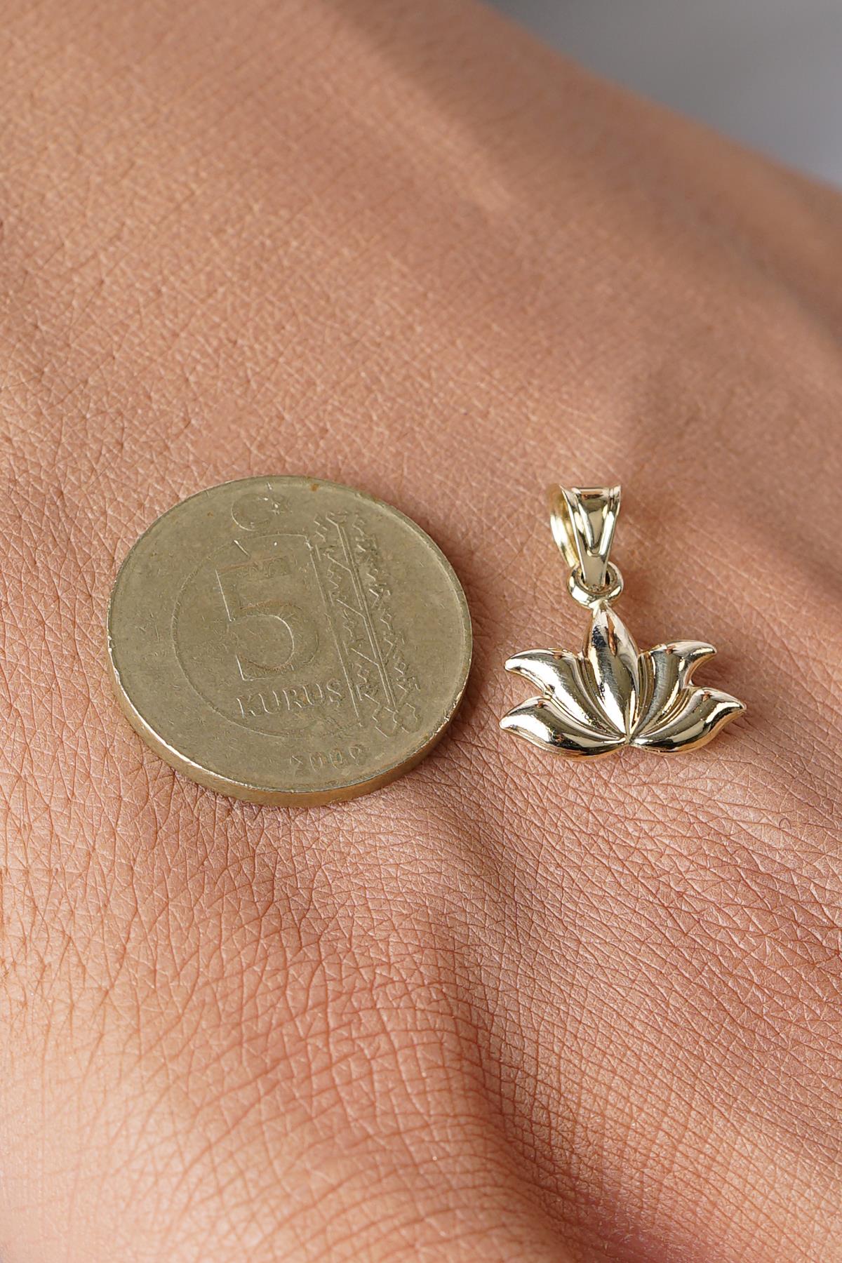 14K Solid Gold Dainty Minimalist Lotus Charm