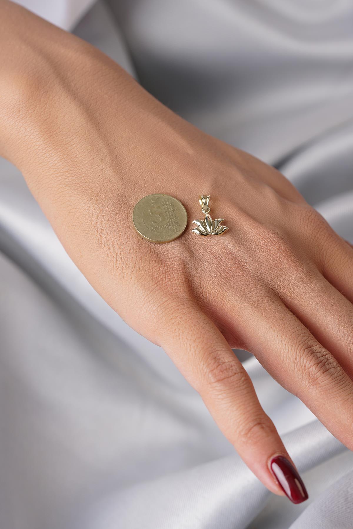 14K Solid Gold Dainty Minimalist Lotus Charm
