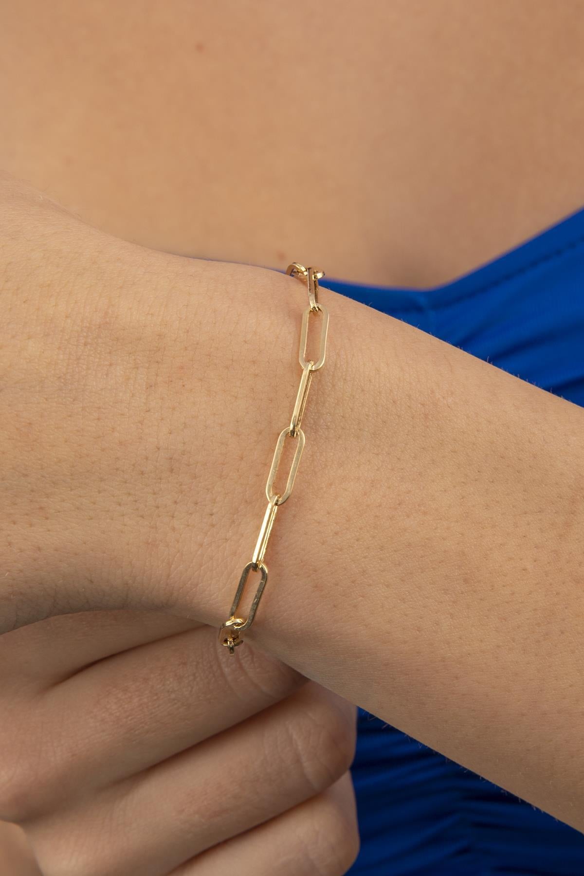 14K Gold Dainty Paperclip Link Bracelet