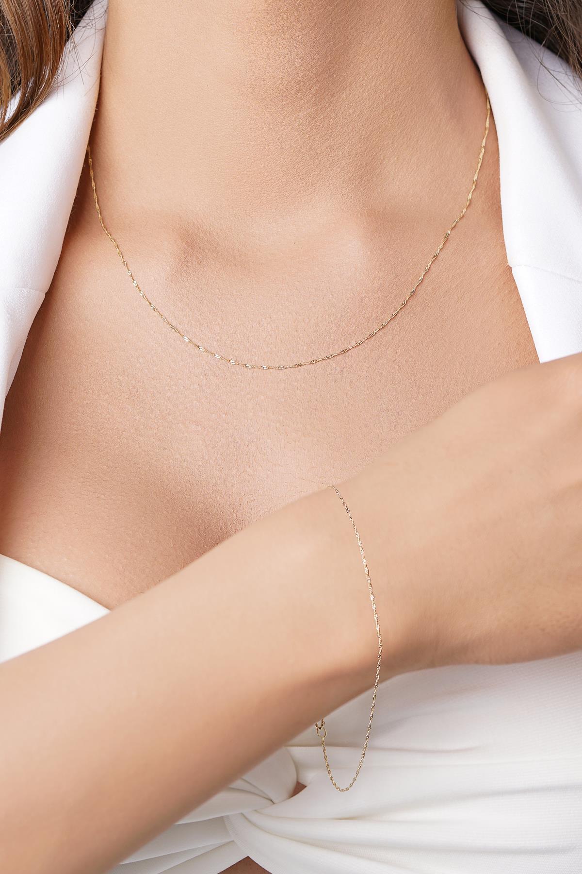 14K Gold Dainty Singapore Chain Jewelry Set