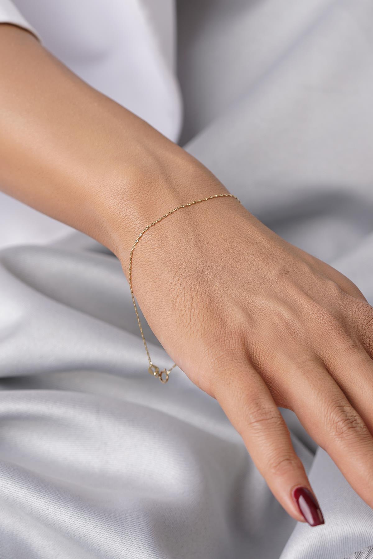 14K Solid Gold Dainty Singapore Chain Jewelry Set