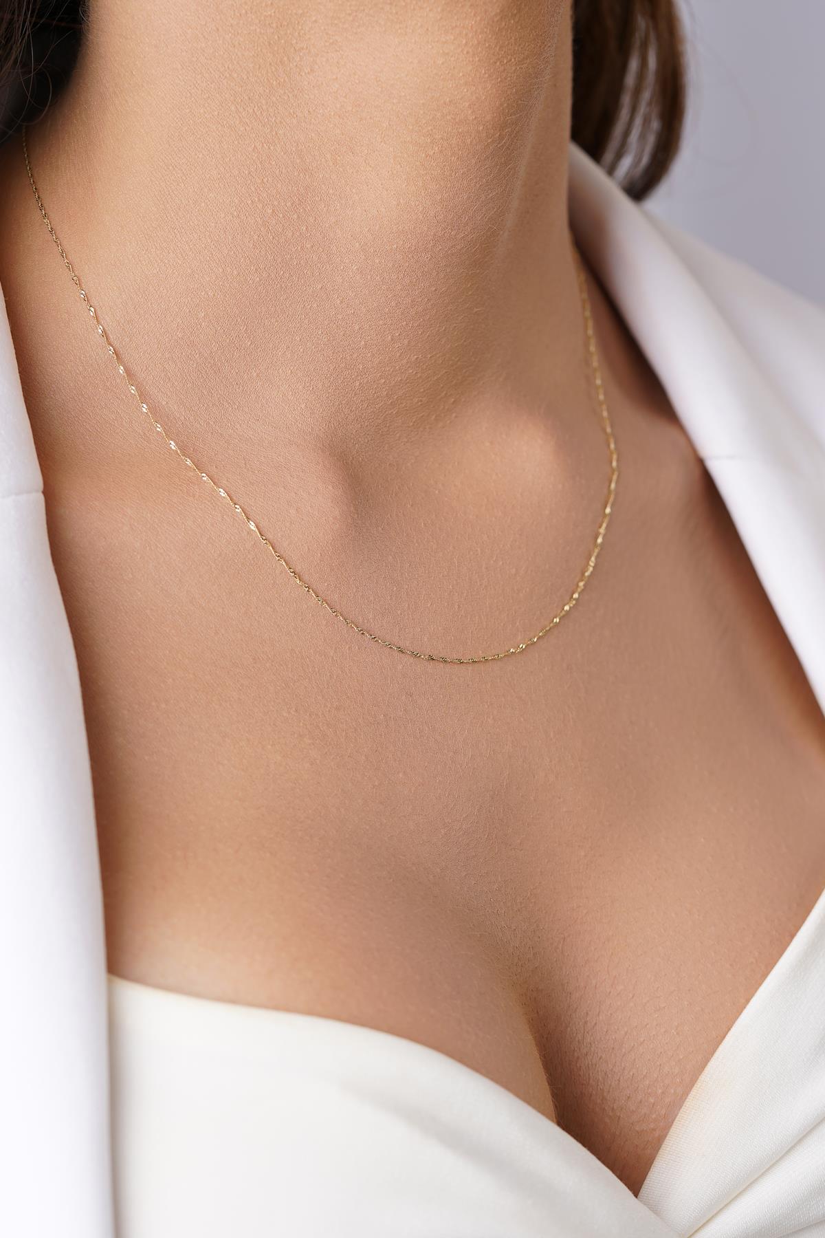 14K Gold Dainty Singapore Chain Necklace