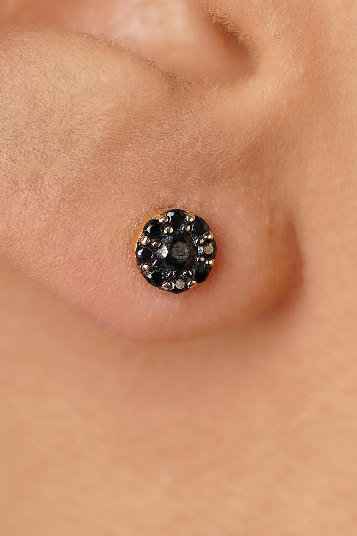 14K Gold Daisy Earrings with Black Onyx