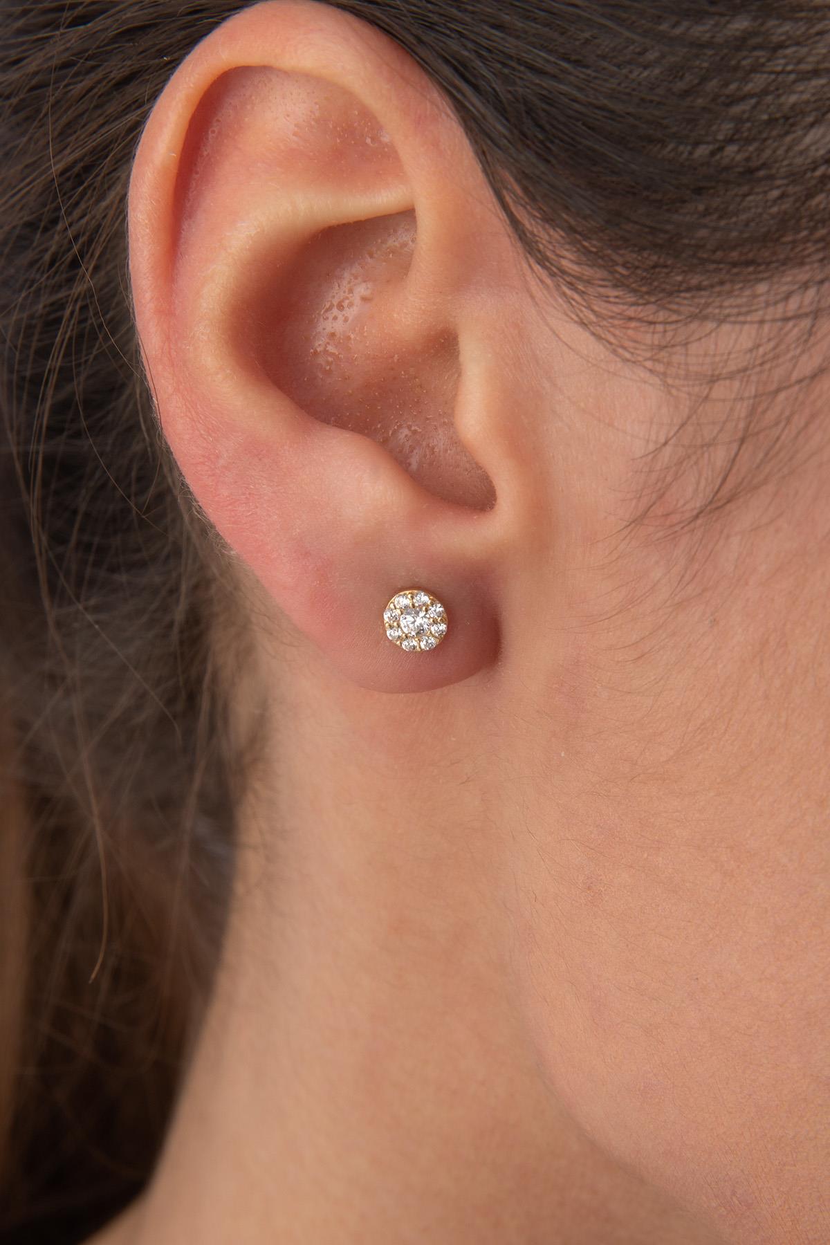 14K Gold Daisy Stone Stud Earrings