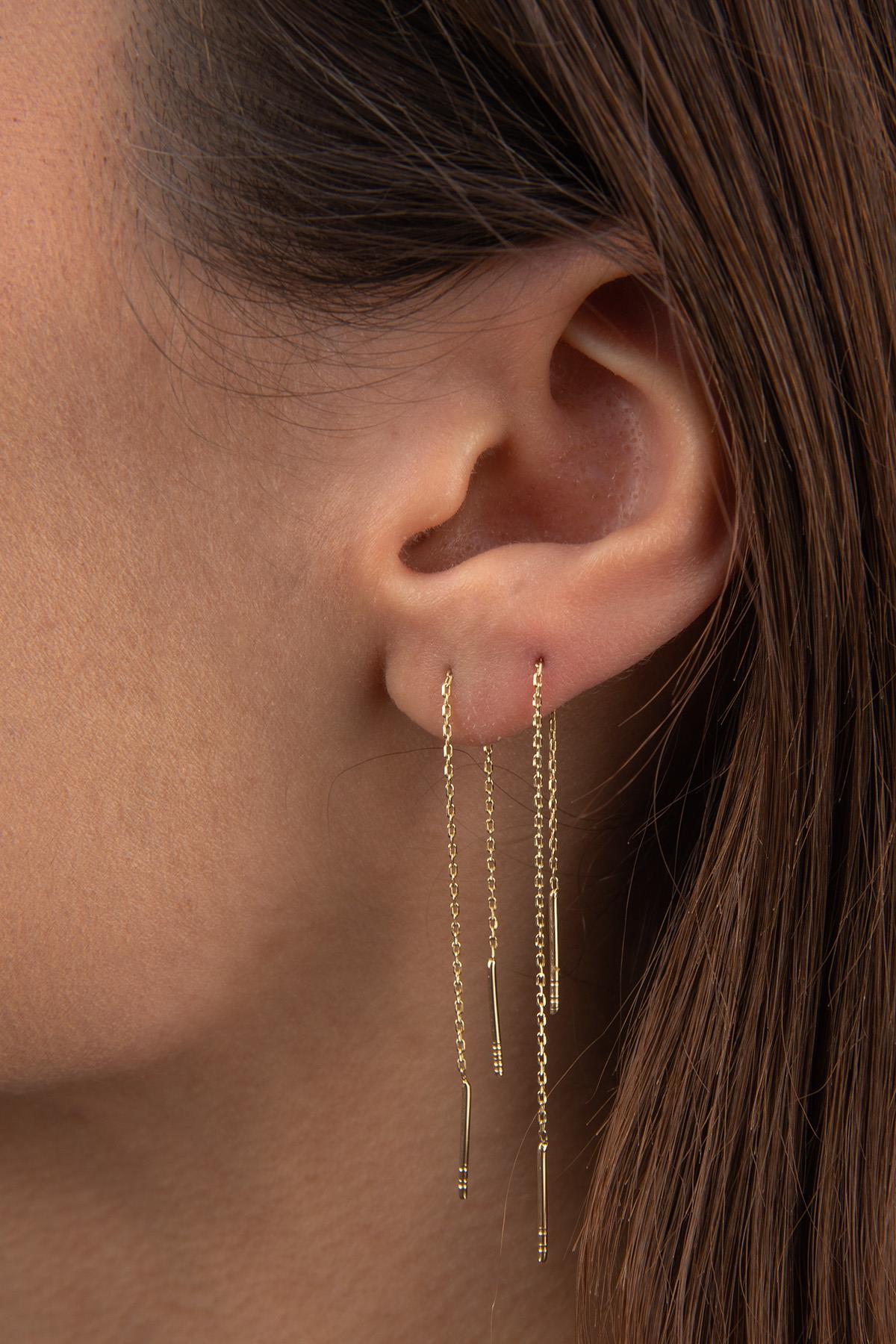 14K Gold Dangle Chain Earrings
