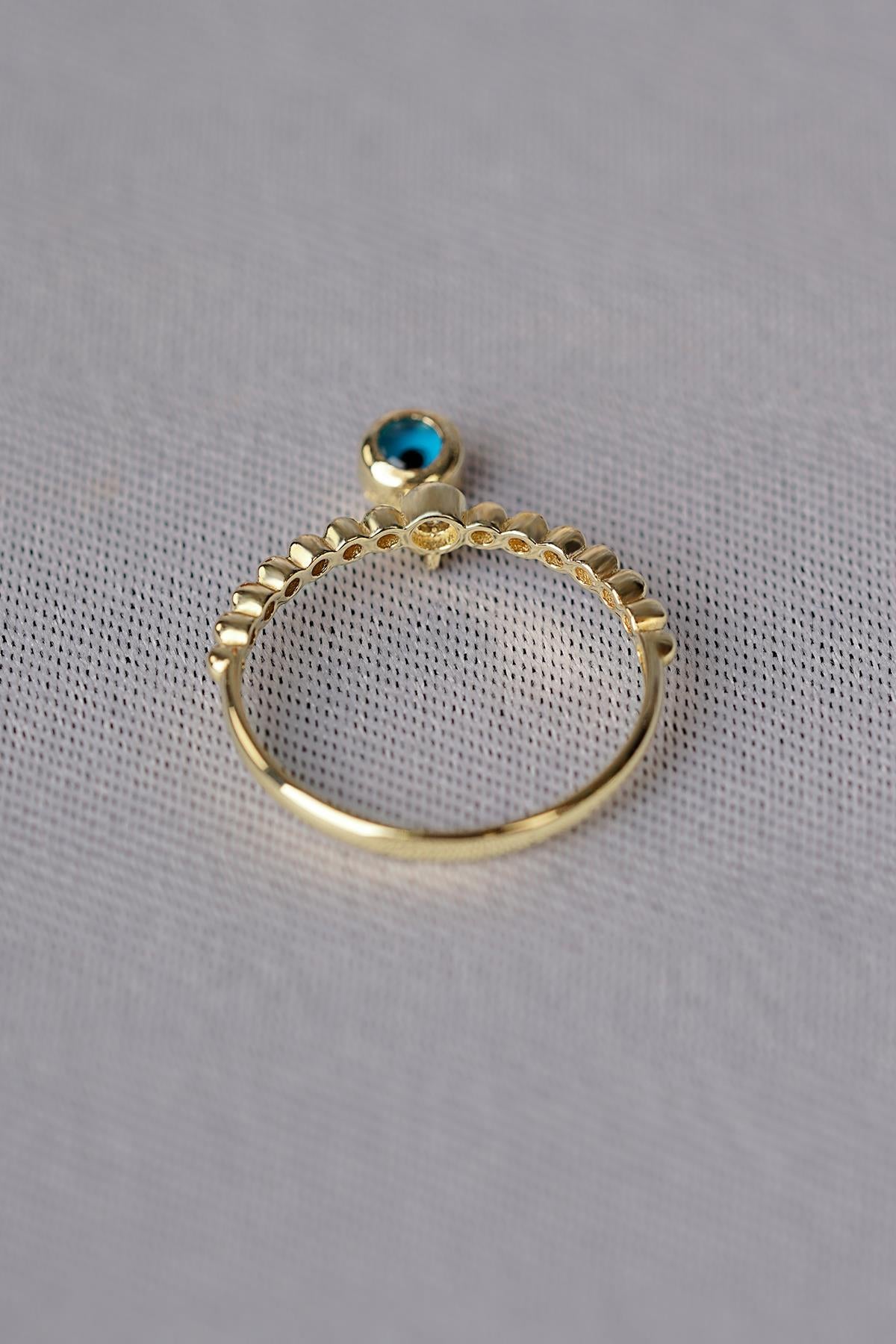 14K Gold Dangle Evil Eye Ring