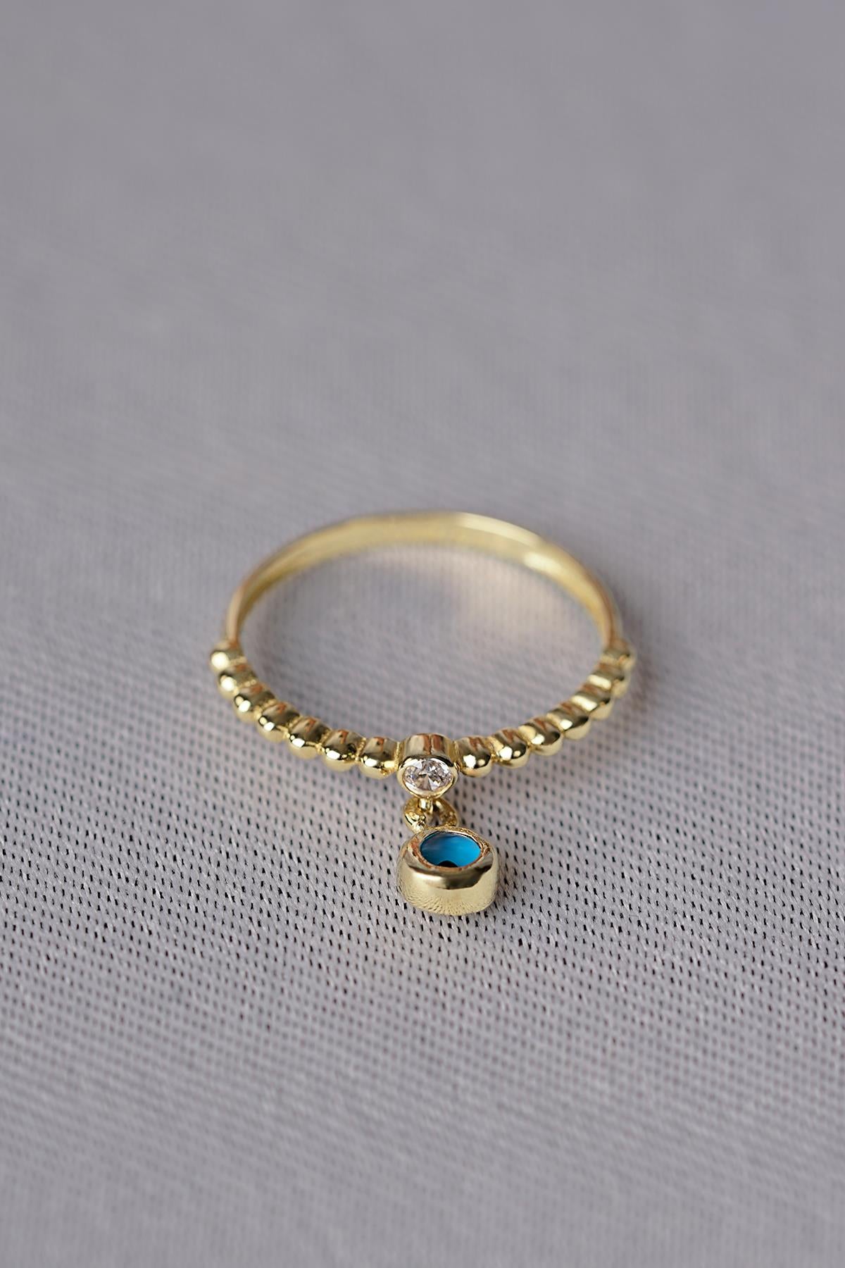 14K Gold Dangle Evil Eye Ring