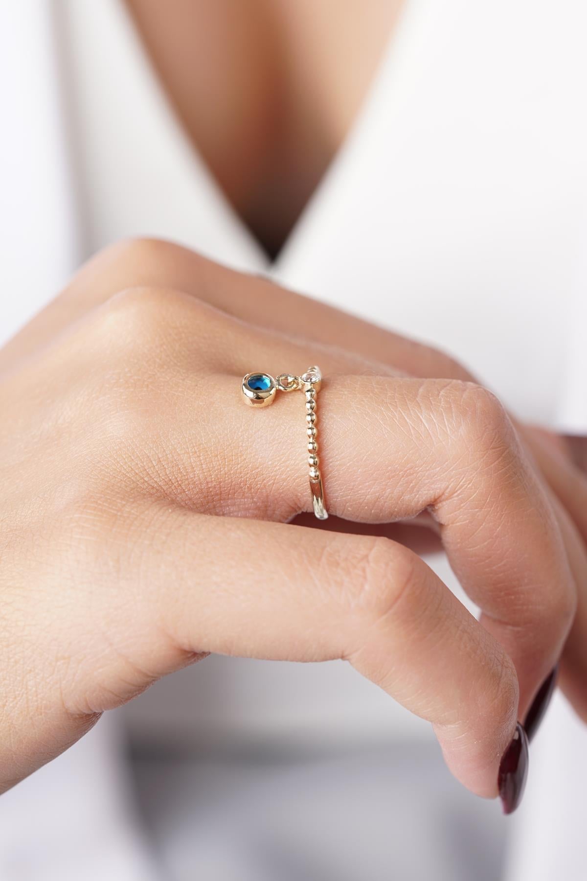 14K Gold Dangle Evil Eye Ring