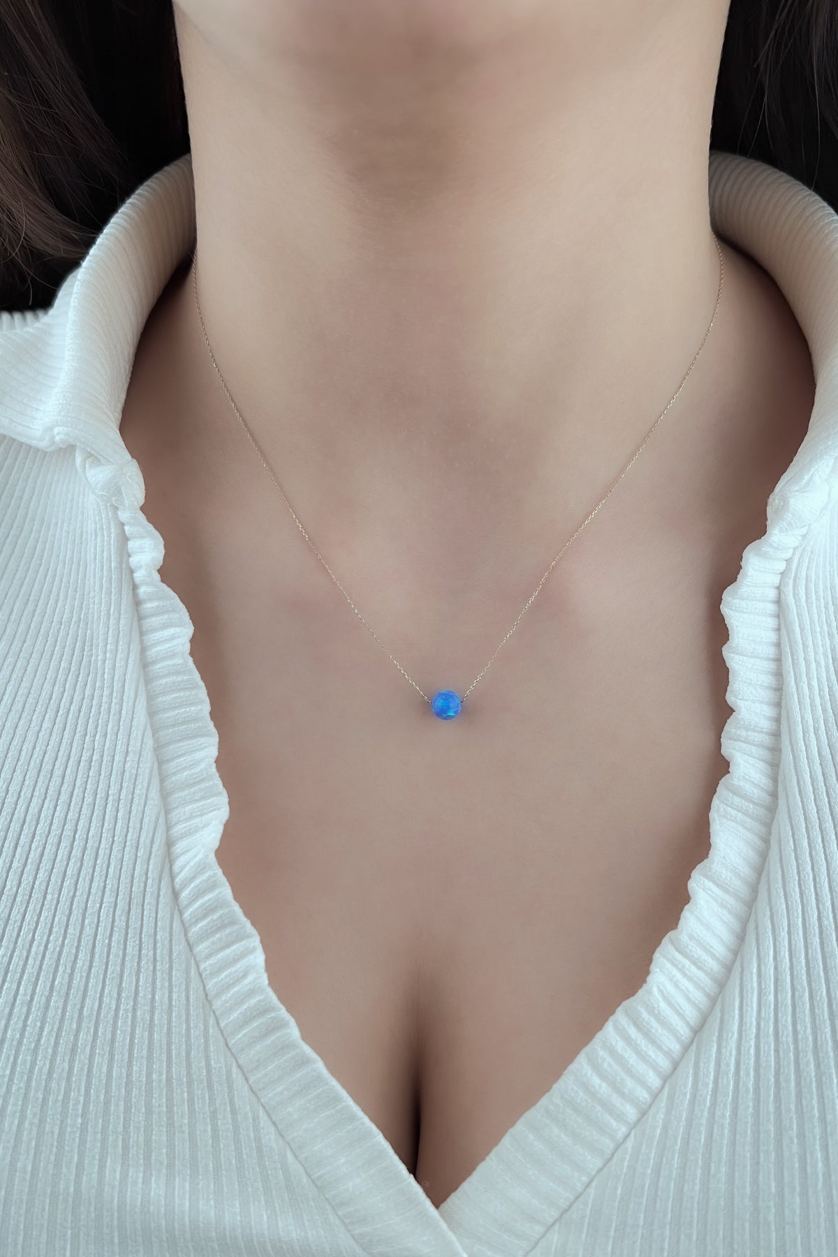 14K Gold Dark Blue Opal Necklace