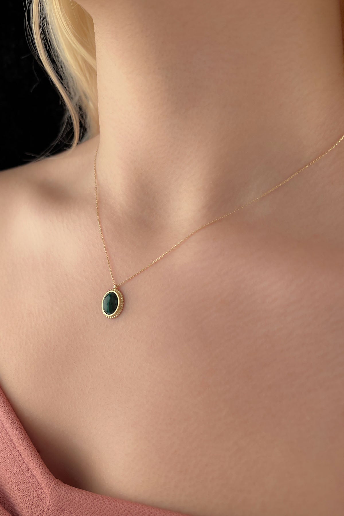14K Gold Dark Malachite Twisted Necklace