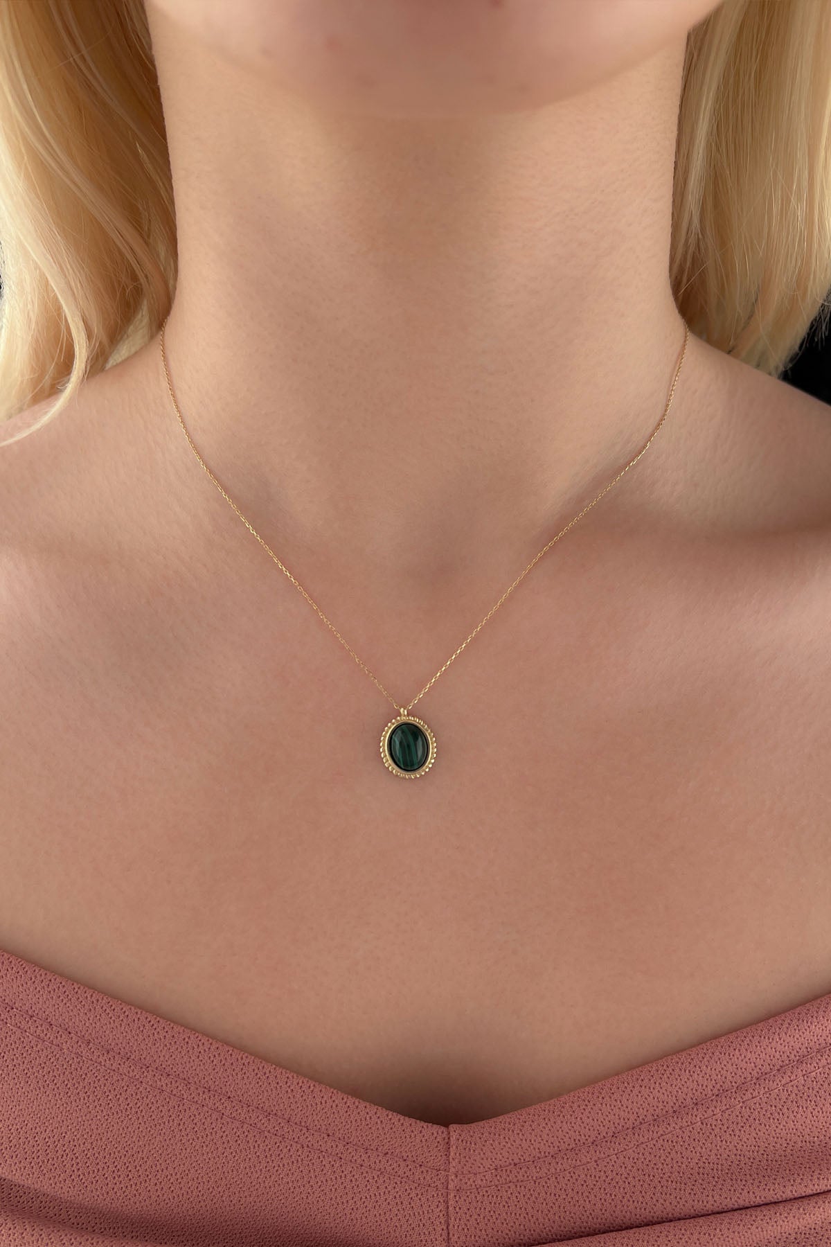 14K Gold Dark Malachite Twisted Necklace