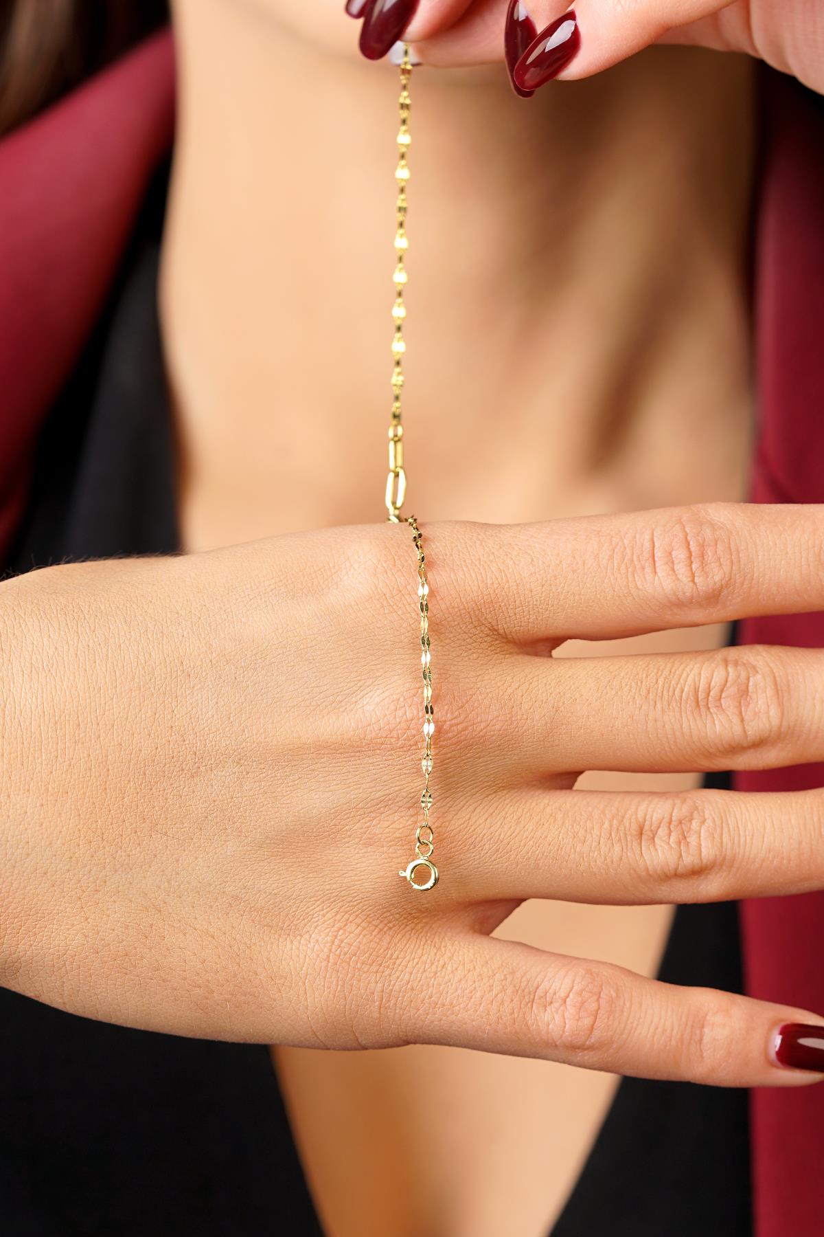 14K Solid Gold Diamond-Cut Almond Mirror Bracelet