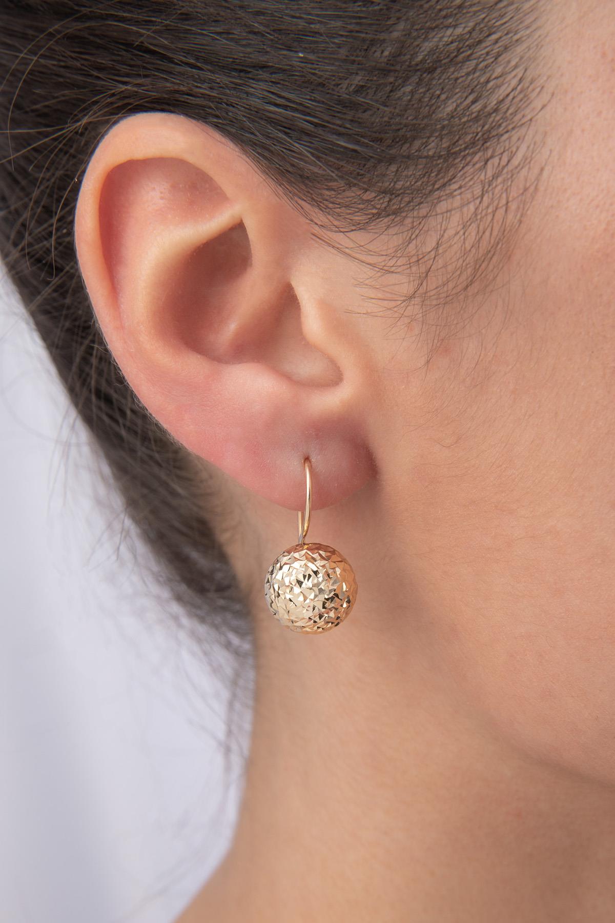 14K Gold Diamond _ Cut Euroball Earrings ( Big )