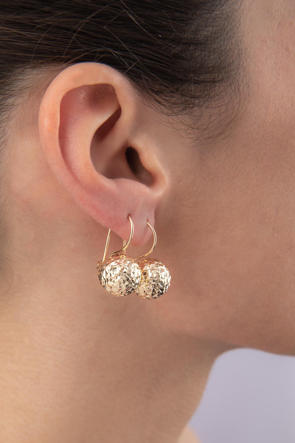 14K Gold Diamond _ Cut Euroball Earrings ( Big )