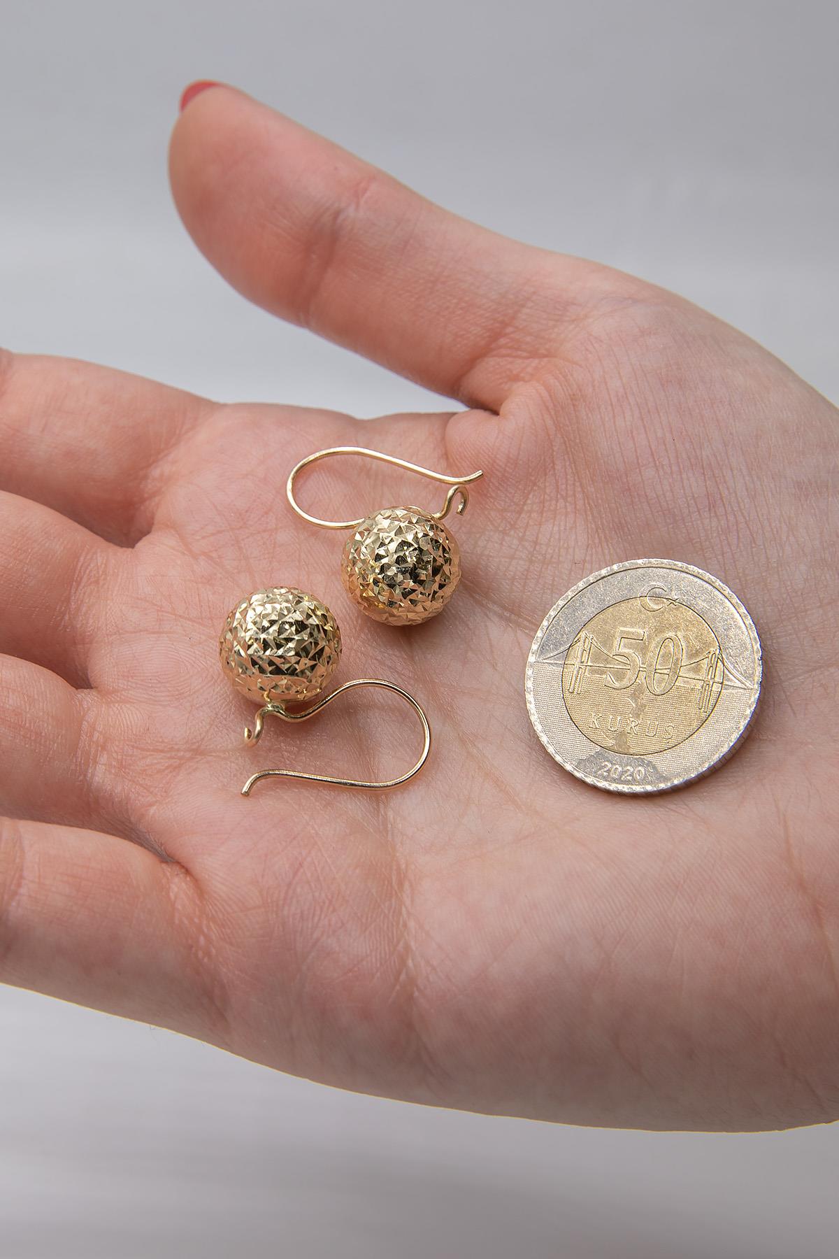 14K Gold Diamond _ Cut Euroball Earrings ( Big )