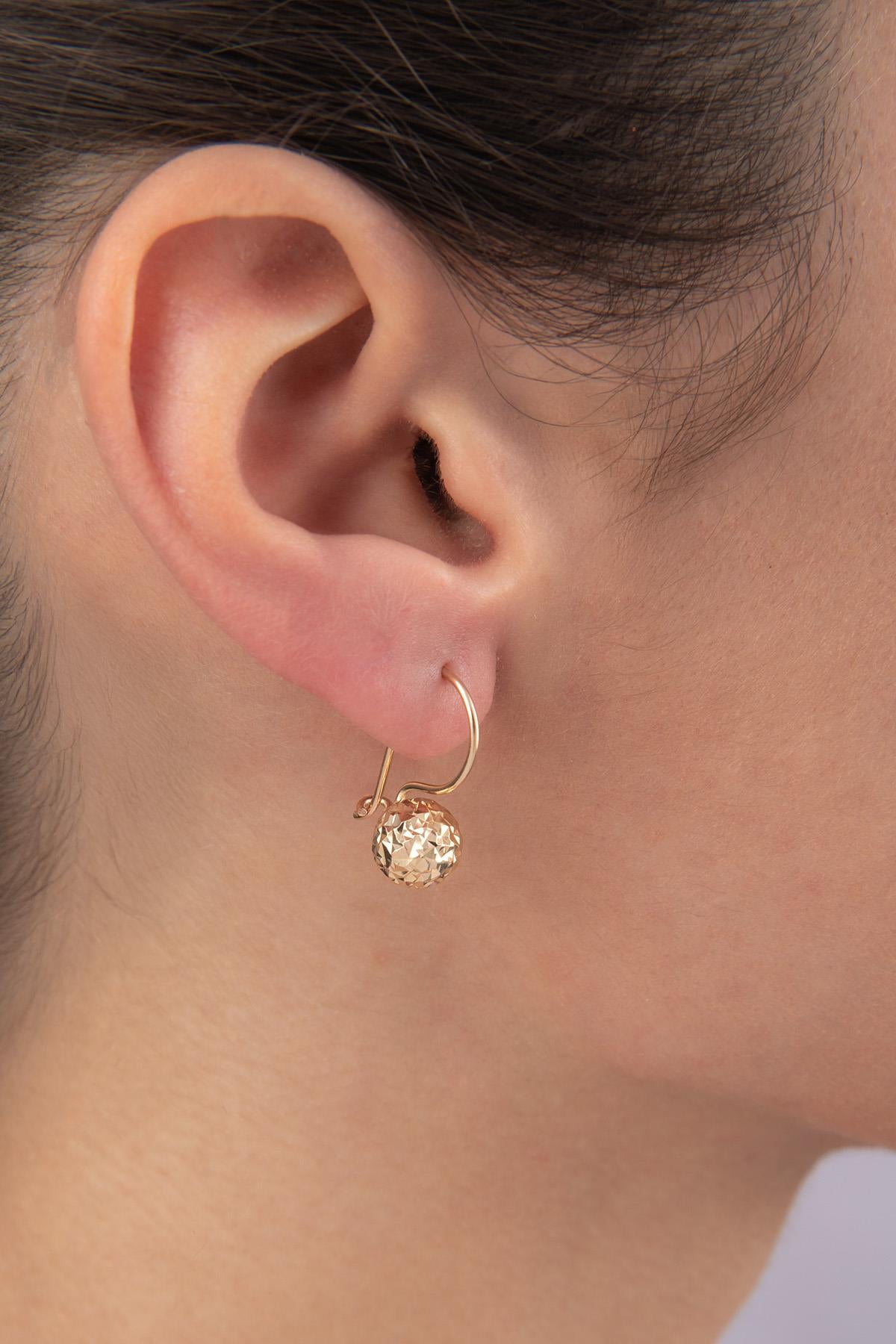 14K Gold Diamond _ Cut Euroball Earrings ( Medium )