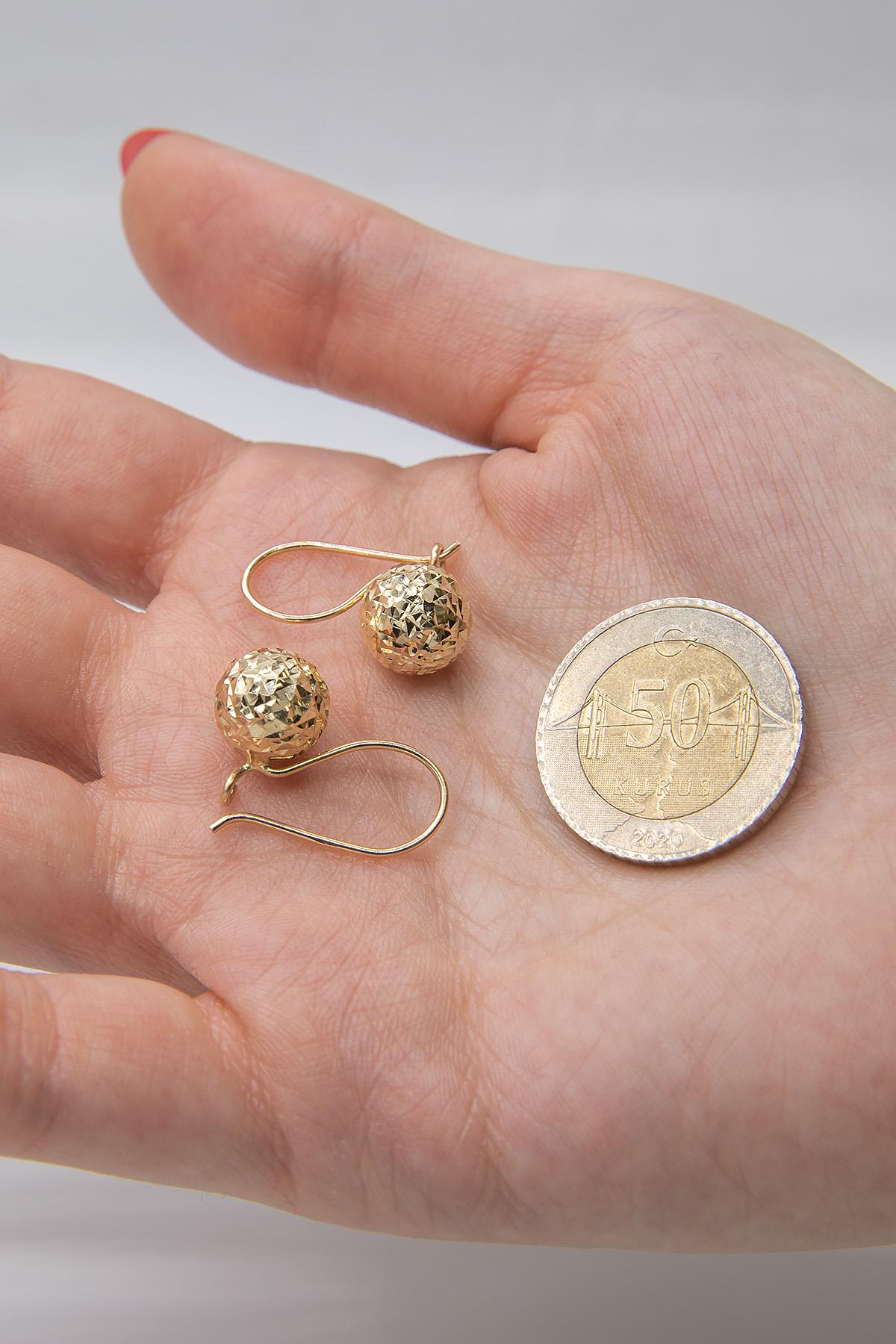 14K Gold Diamond _ Cut Euroball Earrings ( Medium )