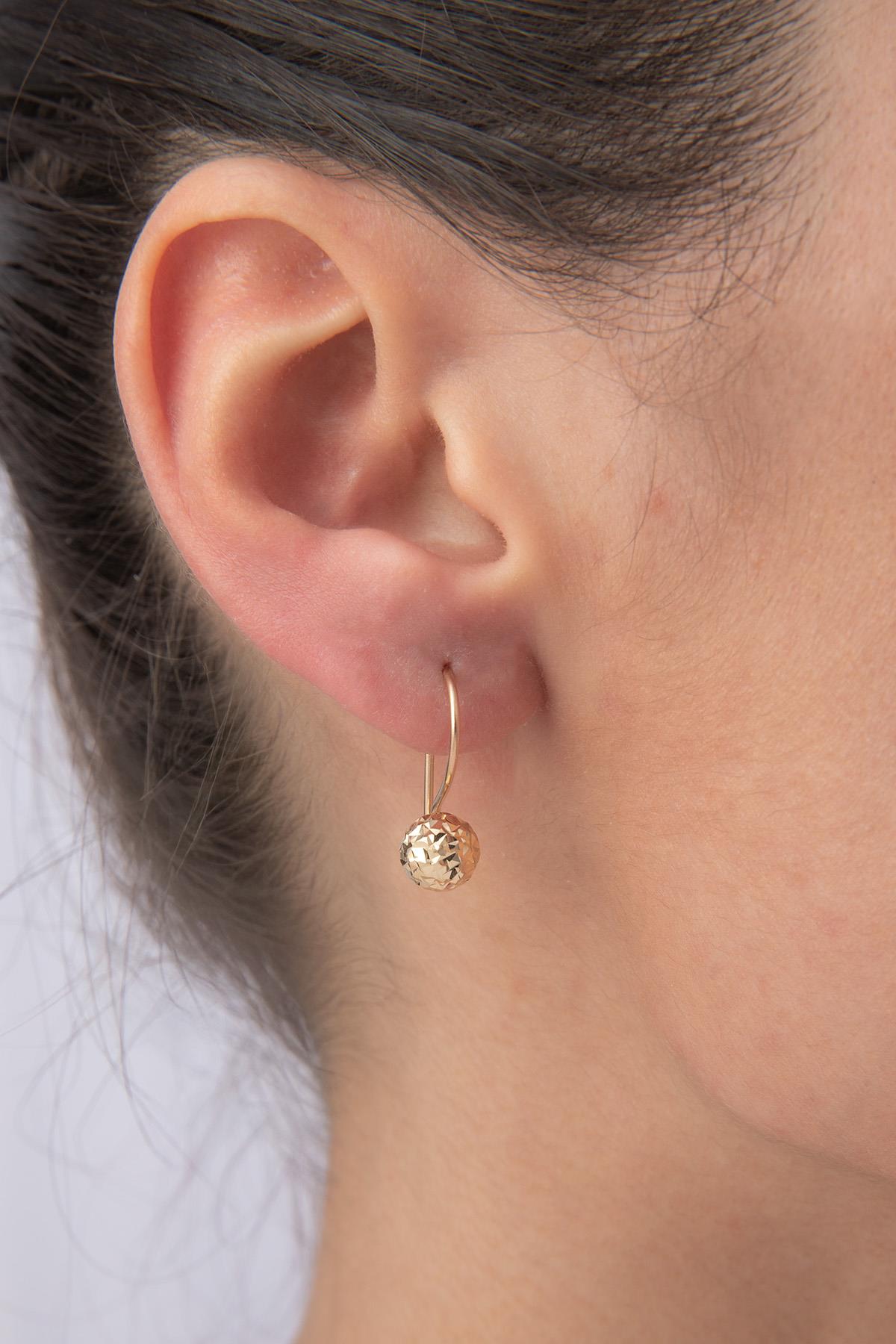 14K Gold Diamond _ Cut Euroball Earrings ( Small )