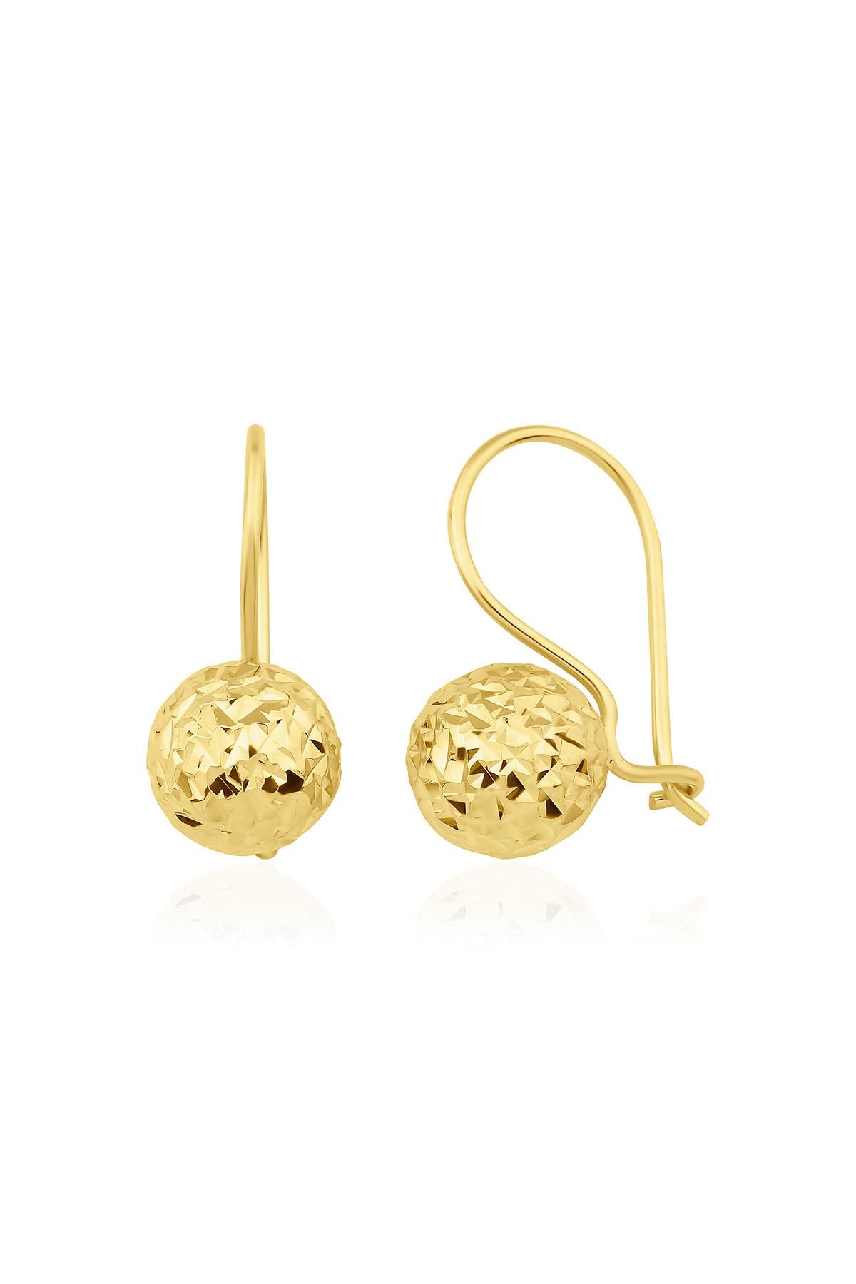 14K Gold Diamond _ Cut Euroball Earrings ( Small )
