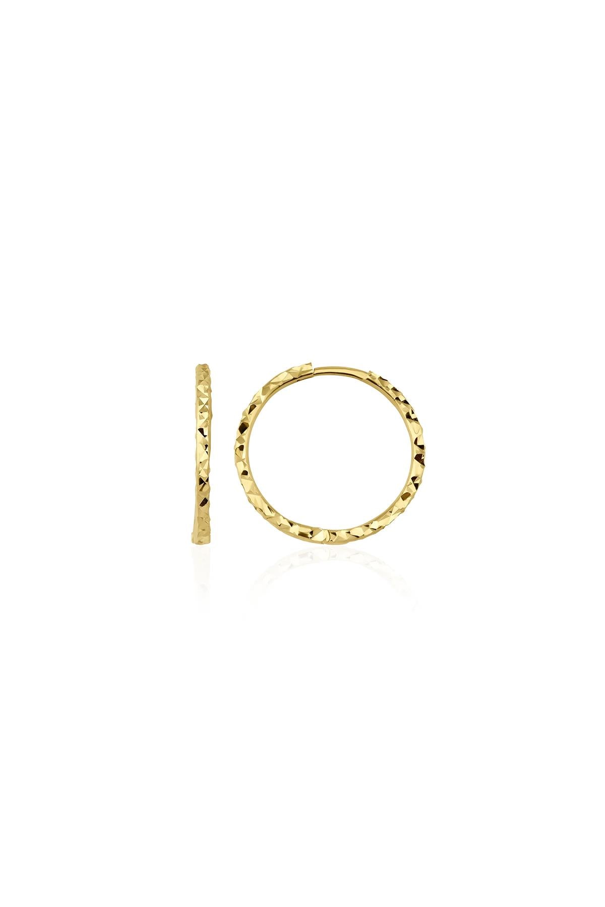 14K Gold Diamond Cut Huggie Earrings 1