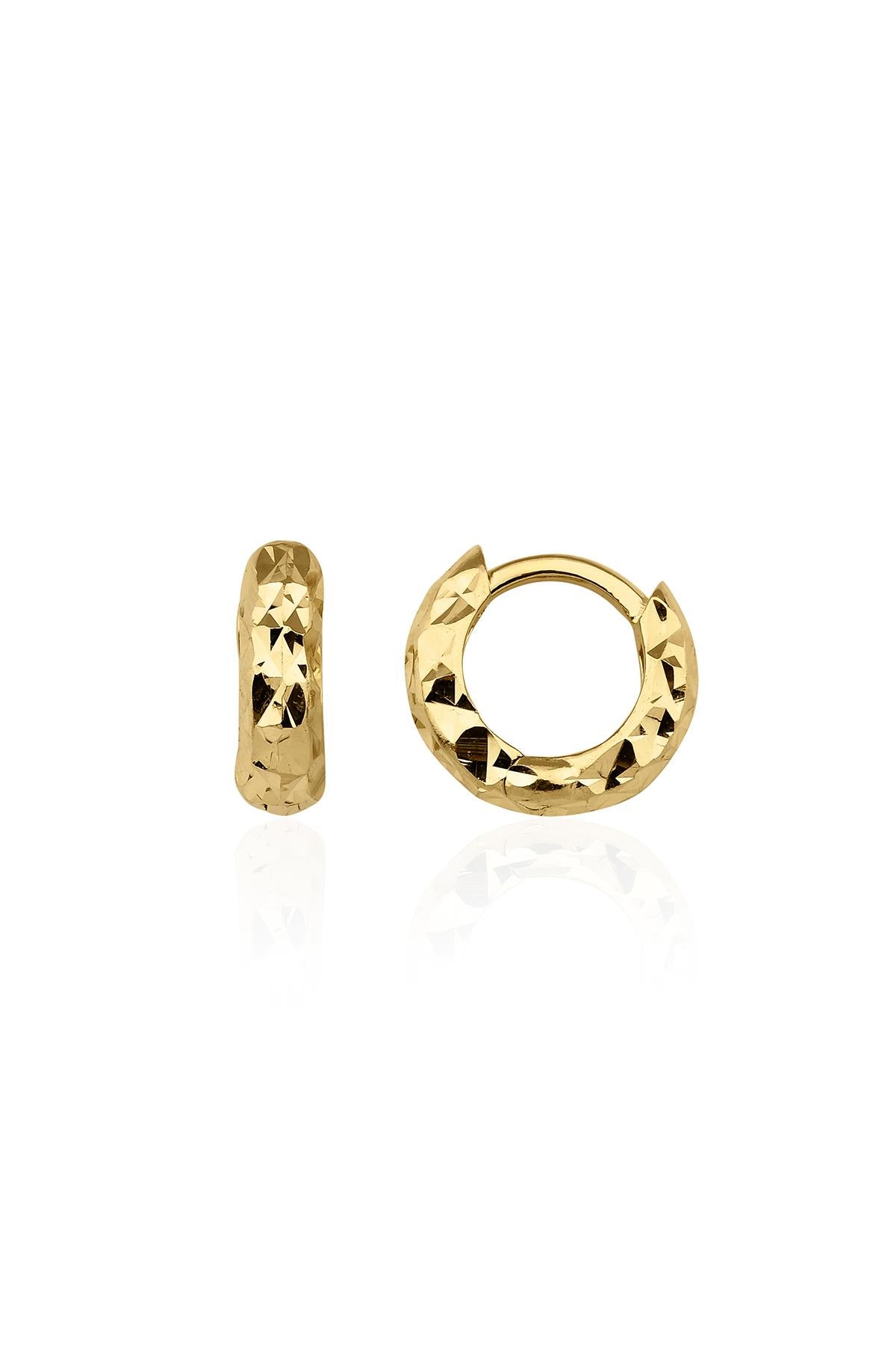 14K Gold Diamond Cut Huggie Earrings 1