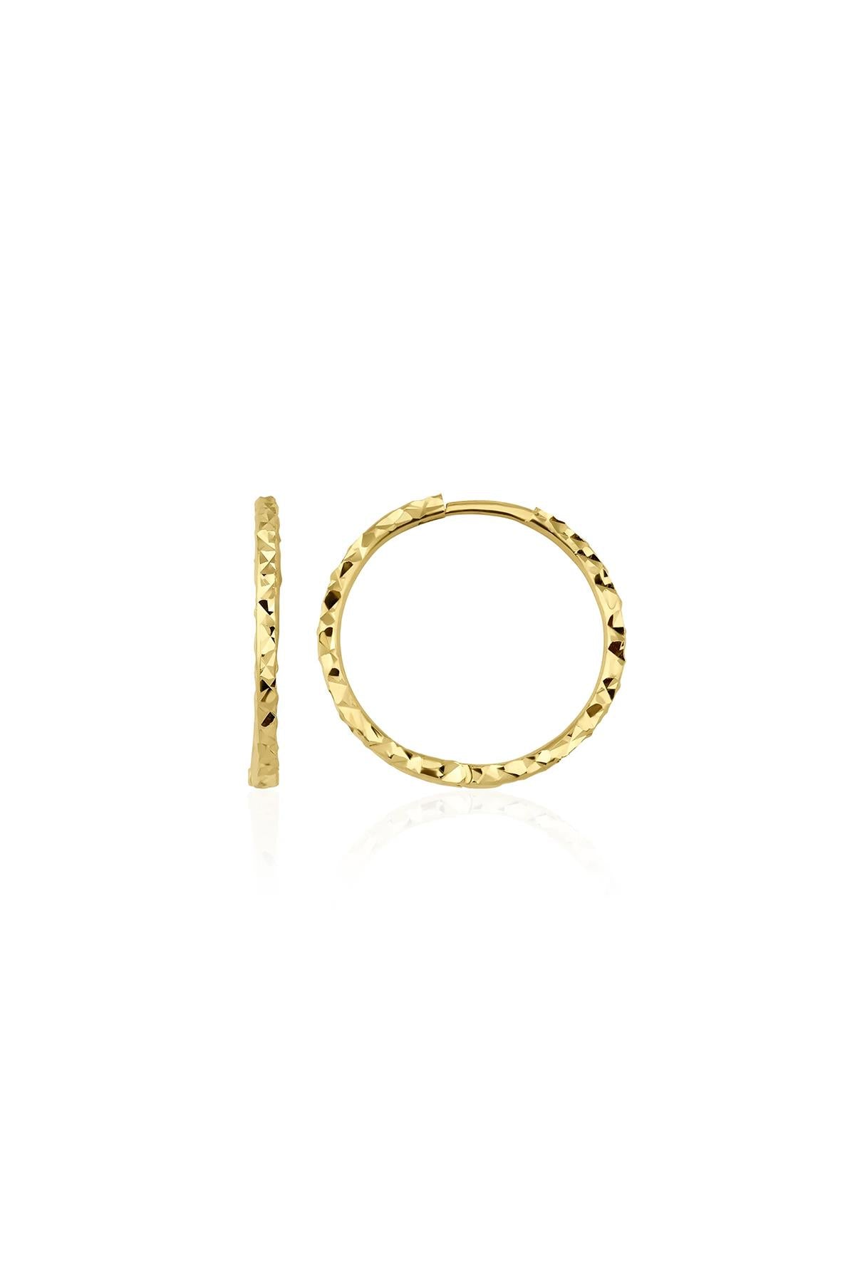14K Gold Diamond Cut Huggie Earrings 2