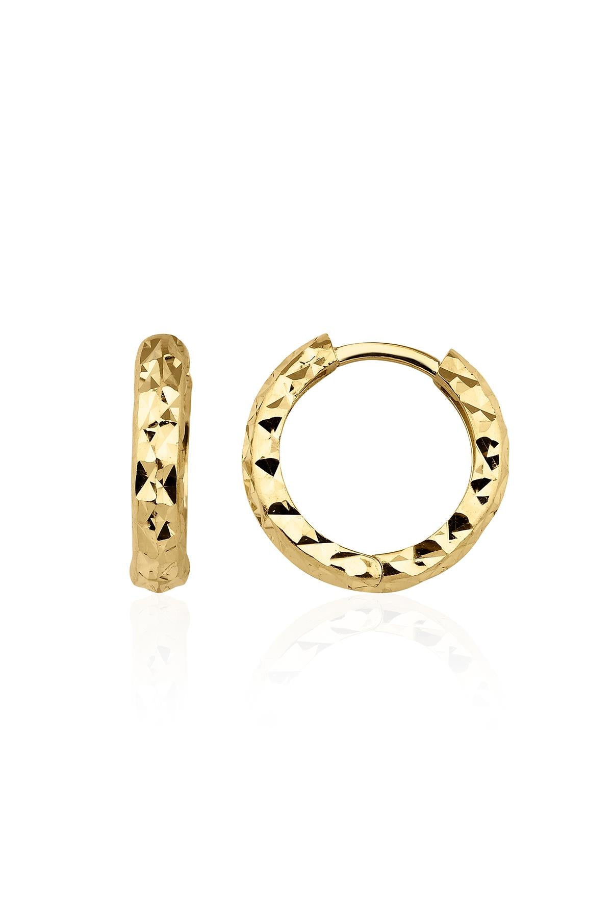 14K Gold Diamond Cut Huggie Earrings 3