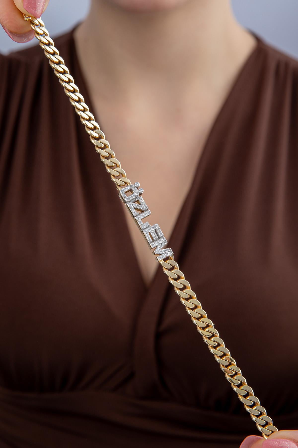 14K Gold Diamond Personalized Name Bracelet