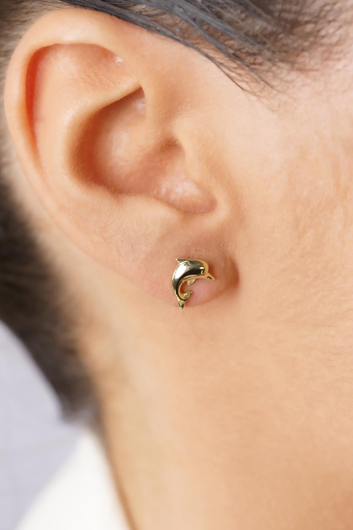 14K Gold Dolphin Studs, Sea Jewelry