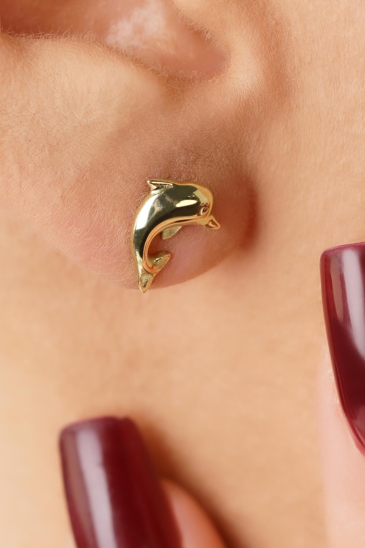 14K Gold Dolphin Studs, Sea Jewelry