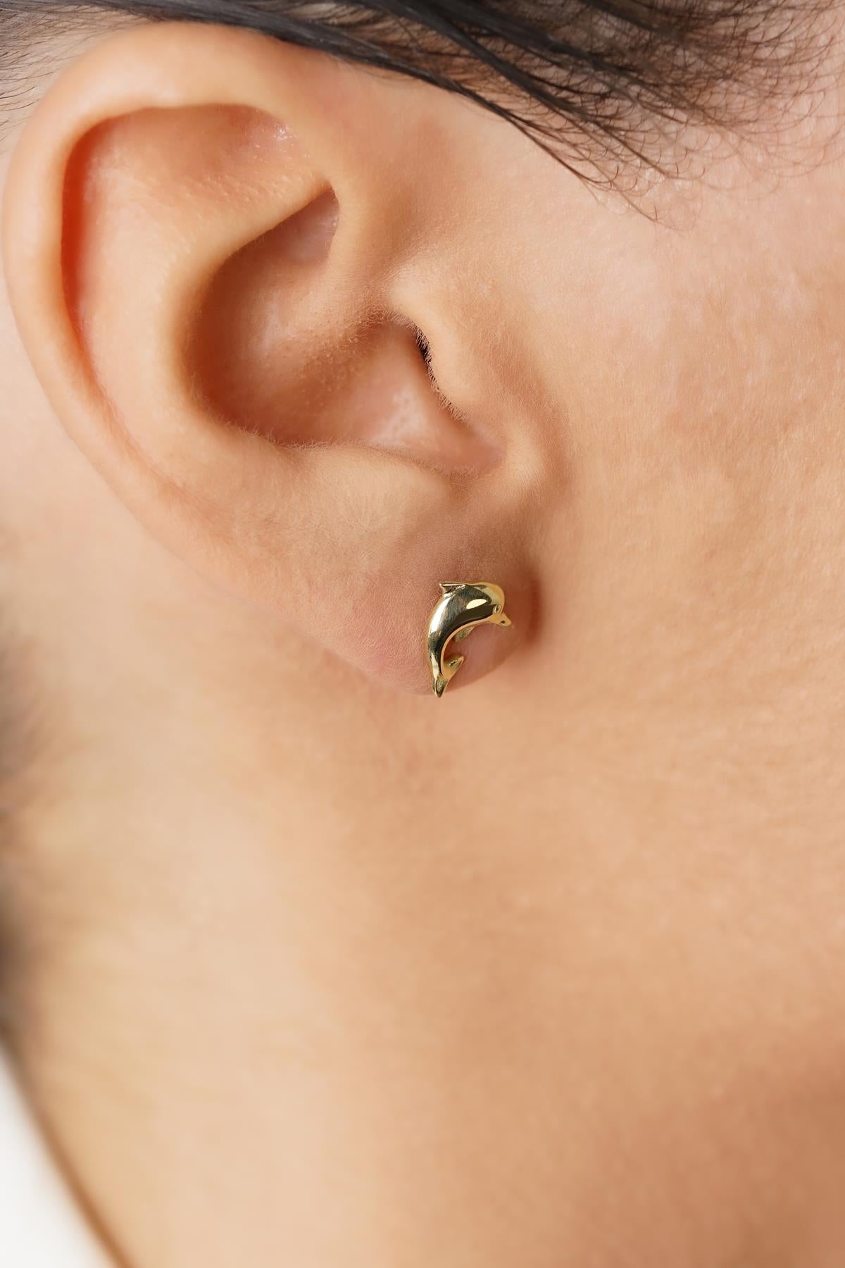 14K Gold Dolphin Studs, Sea Jewelry