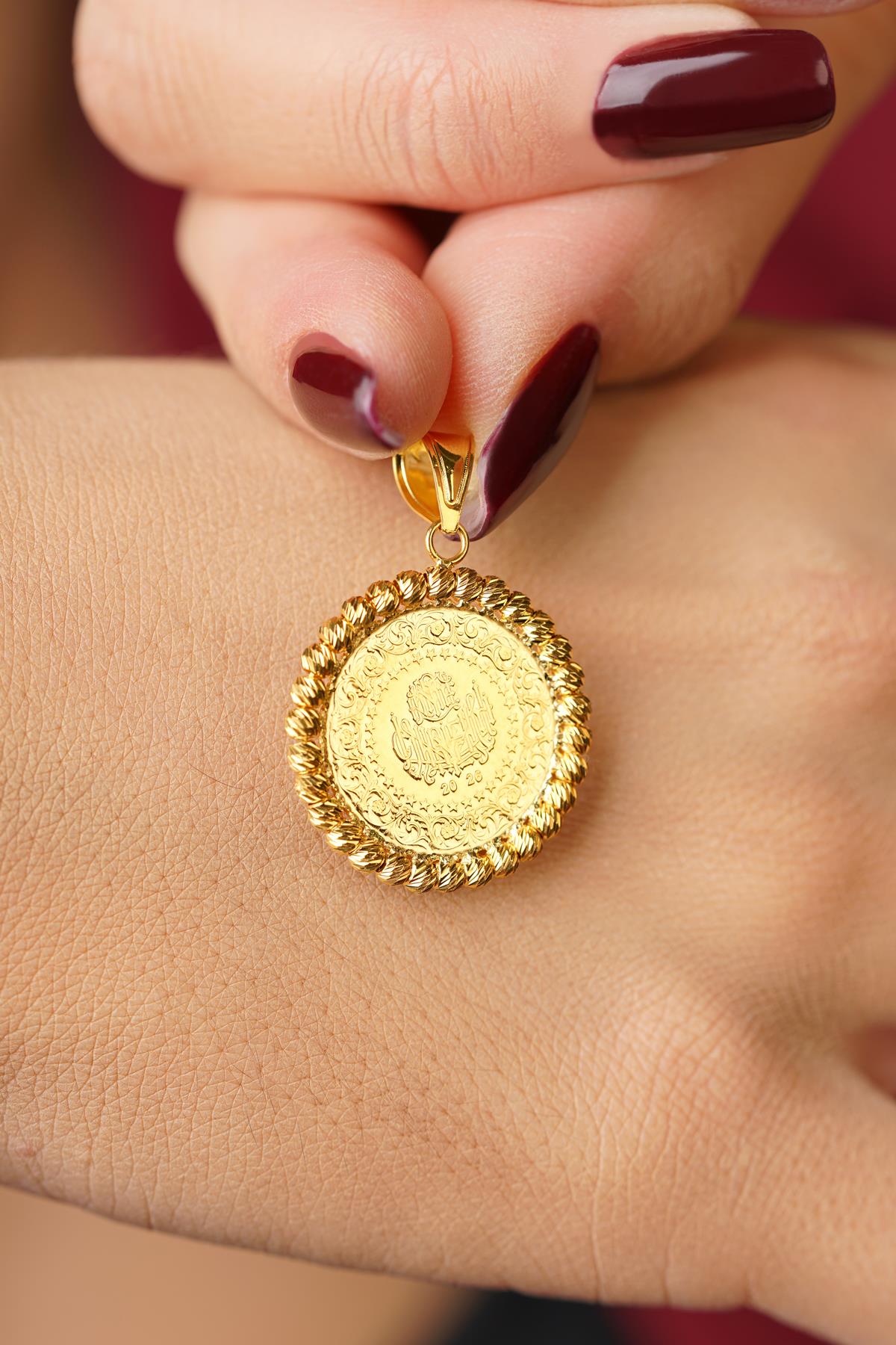 14K Solid Gold Dorica Coin Charm