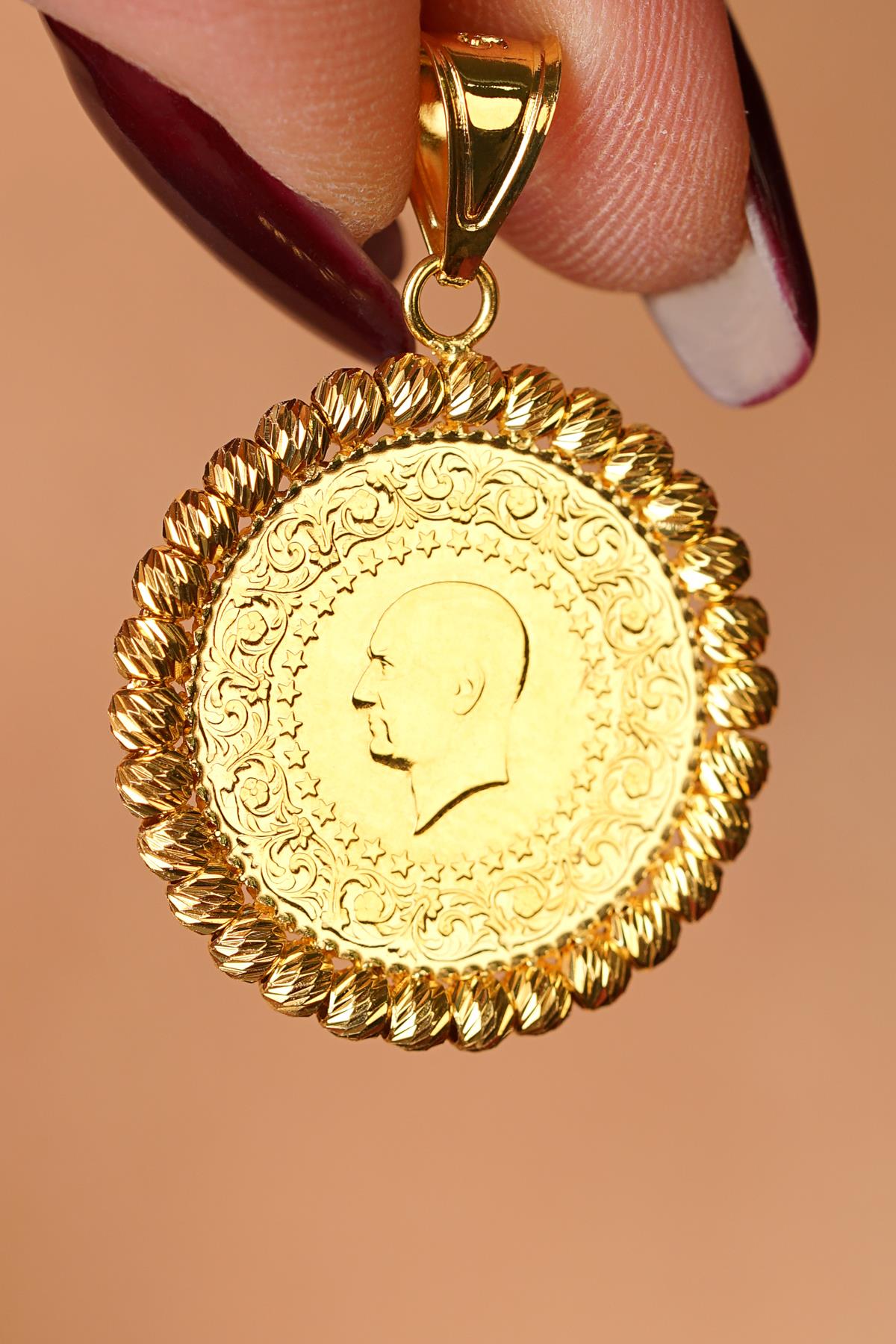 14K Solid Gold Dorica Coin Charm