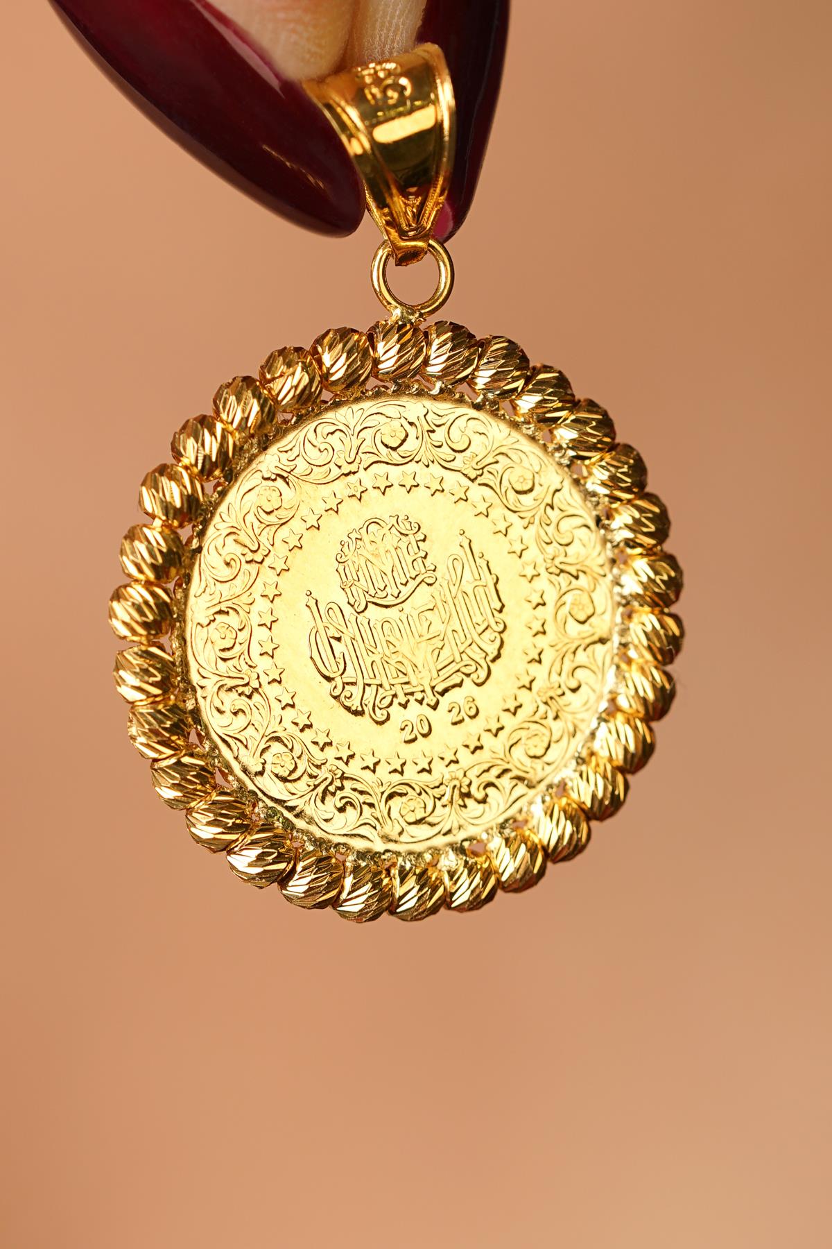 14K Solid Gold Dorica Coin Charm