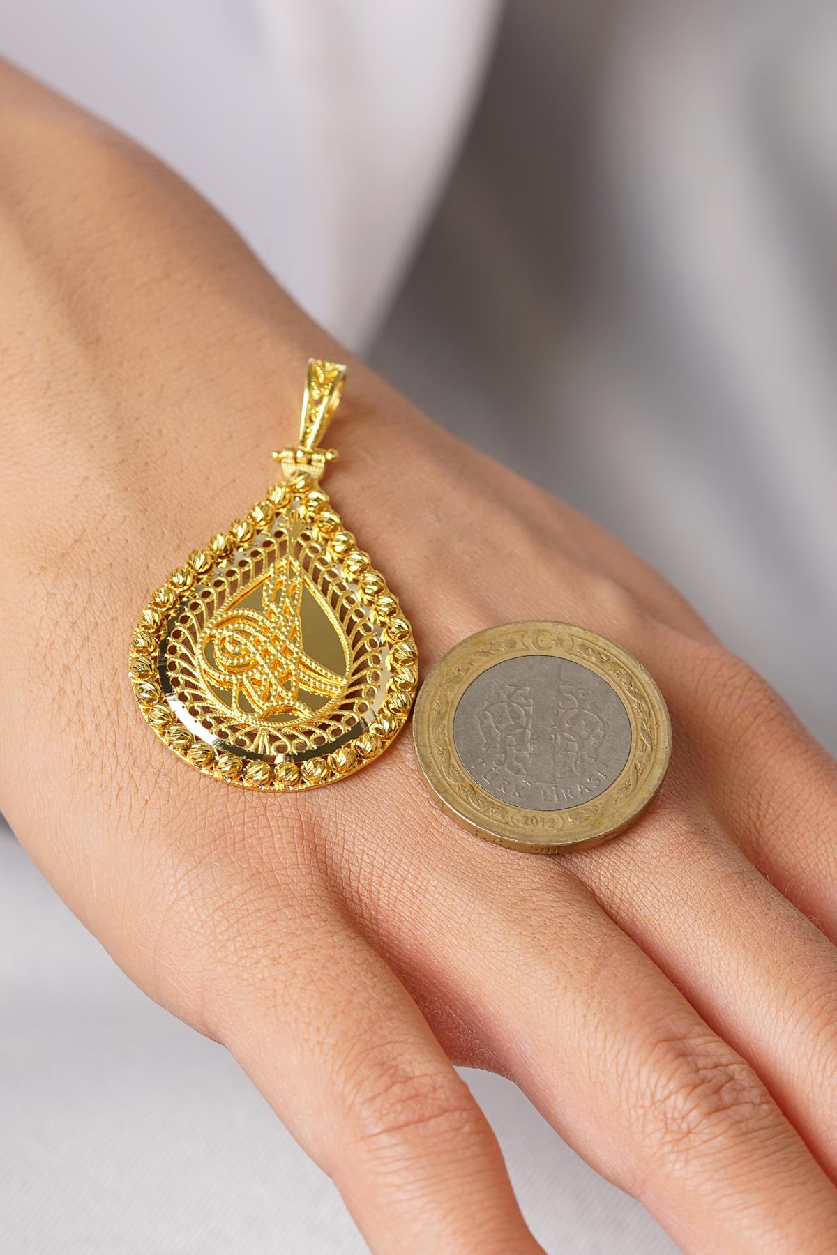 14K Solid Gold Dorica Tugra Charm